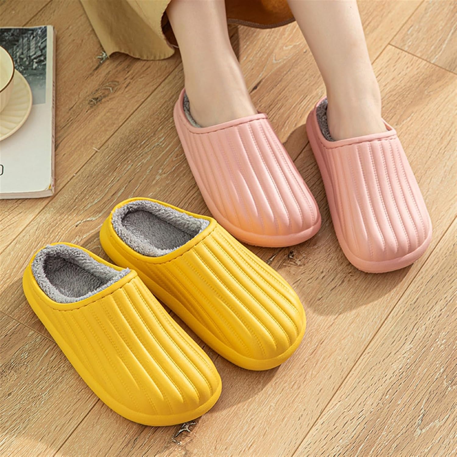 House Slippers Waterproof Cotton Slippers Home Slippers Warm Plush Simple Cotton Slippers Can Be Worn Outside Cotton Shoes Cotton Slippers (Color : B, Size : 5.5-6)