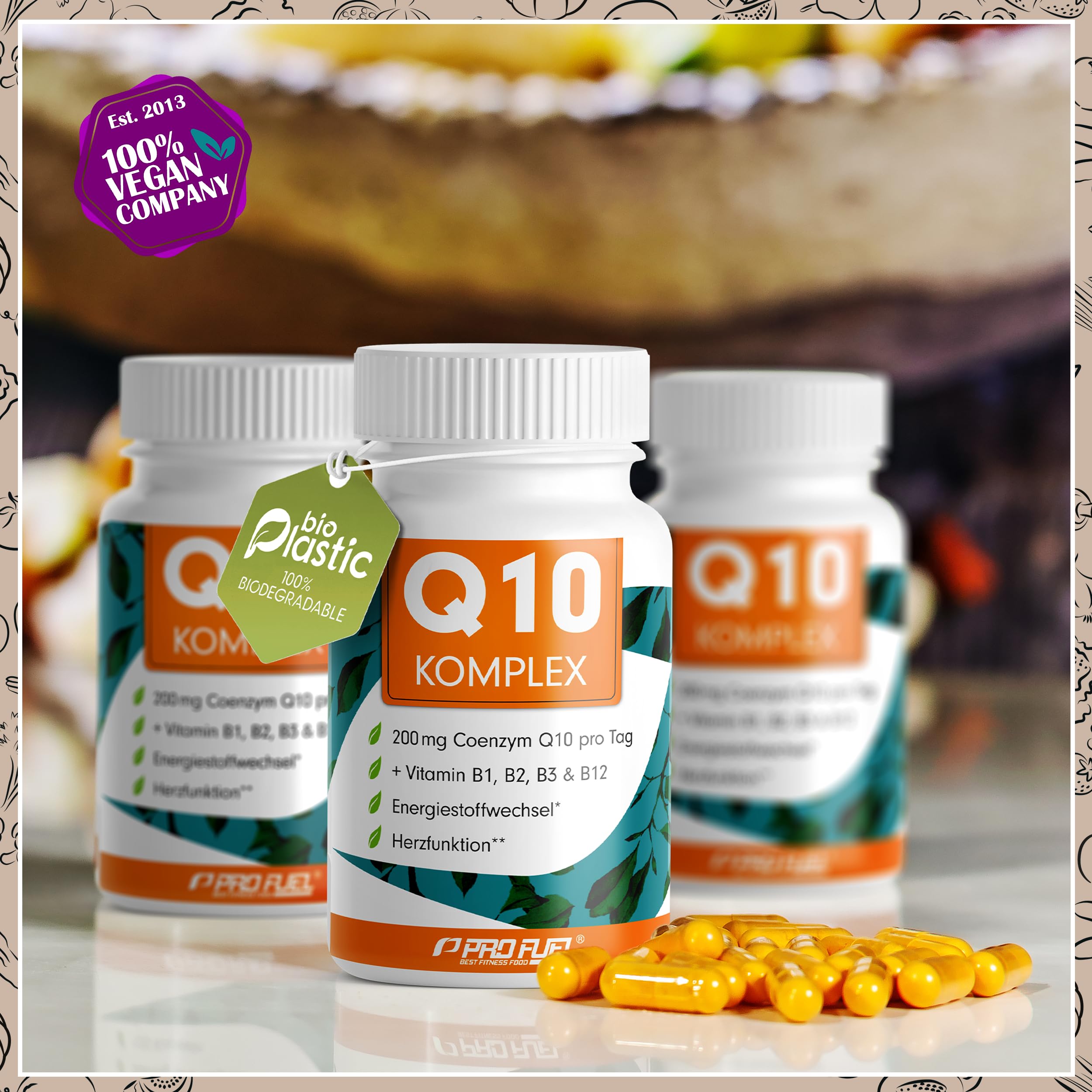 Q10 Kapseln hochdosiert 120x - Coenzym Q10 KOMPLEX mit 200mg Coenzym Q10 + Vitamin B1, B2, B3 und B12 - Energiestoffwechsel & Herzfunktion - laborgeprüft mit Zertifikat - Vorrat für 4 Monate