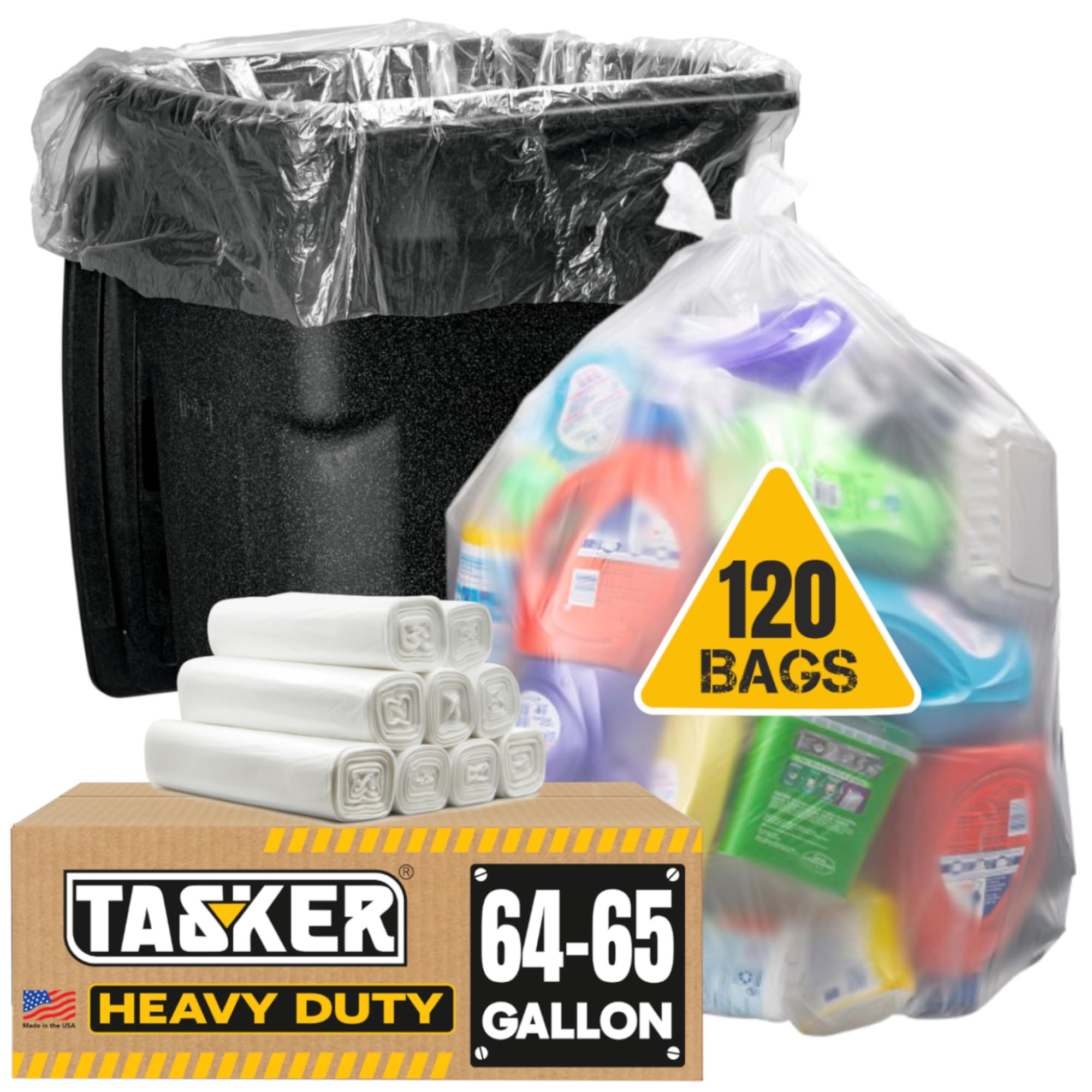 Amazon.com: Tasker 64-65 Gallon Clear Trash Bags Heavy Duty
