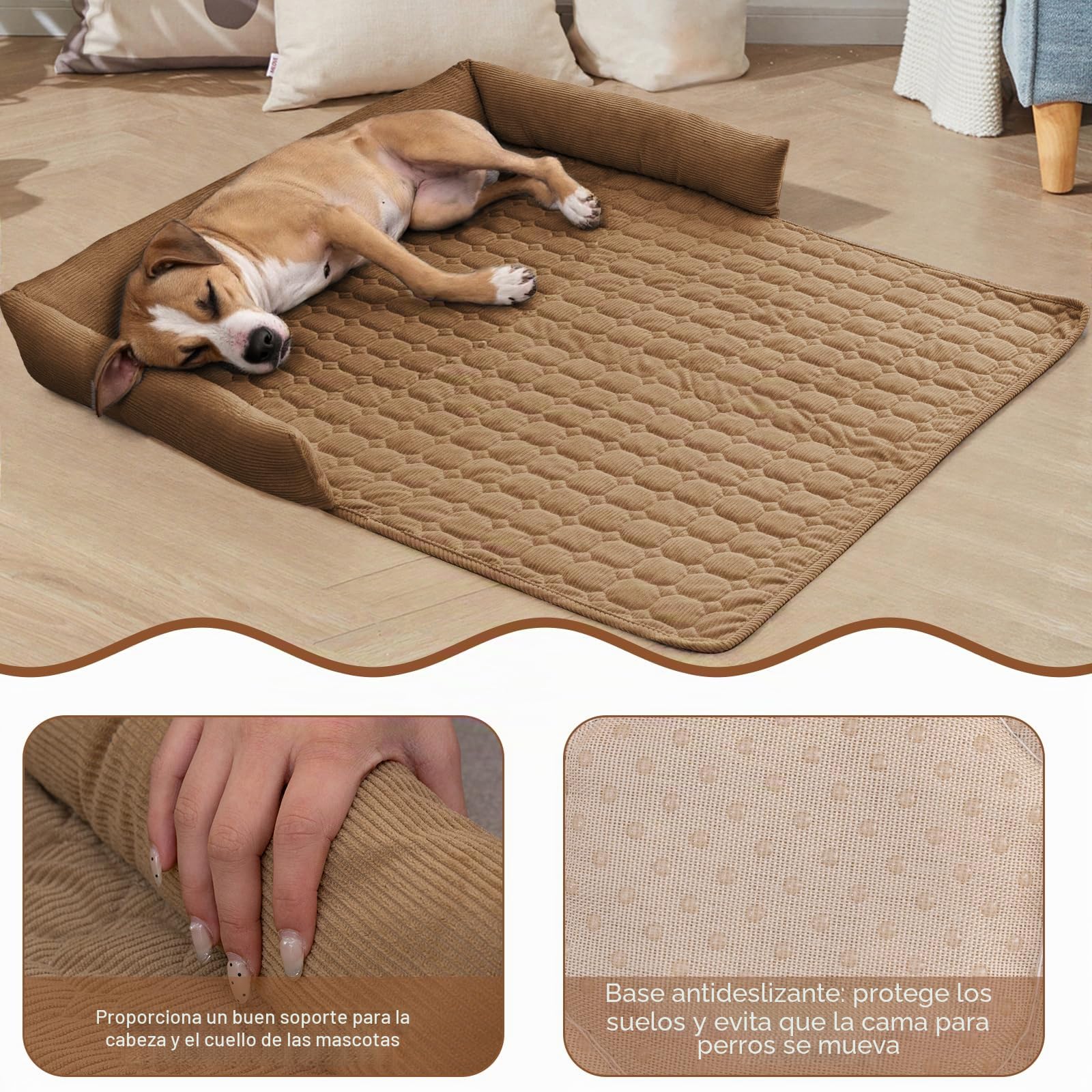 OKYUK Cama Premium para Perros - Protector de Sofá para Mascotas, Cojín para Perros Hecho a Mano y Lavable, Colchoneta Suave para Perros de Todos los Tamaños (Pana Café, 90 x 90 CM)