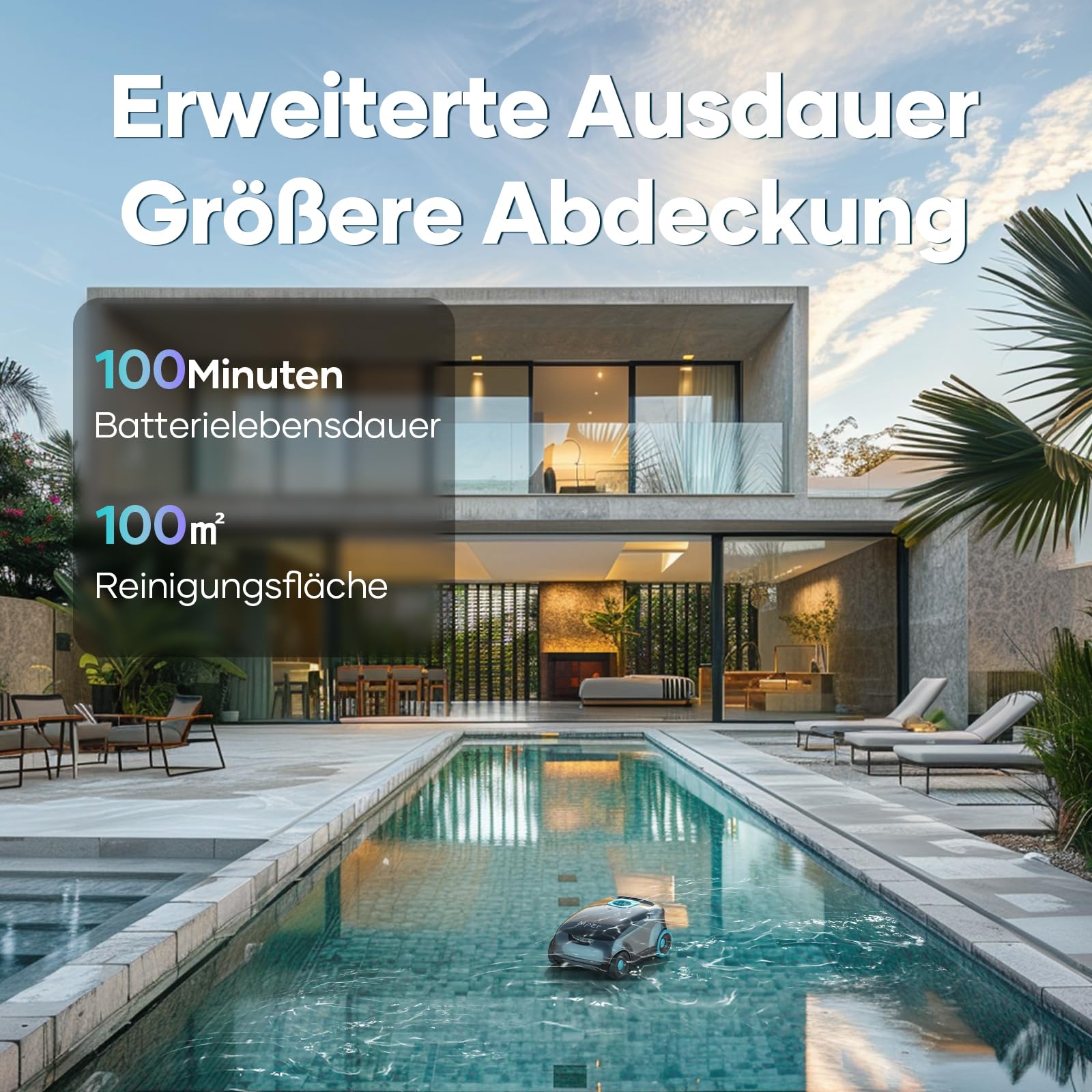 AIPER Kabelloser Poolroboter, Generalüberholt Automatische Poolreiniger mit Fortschrittliche Partikelfiltration, 130 Minuten Akkulaufzeit, Auto-Park für Oberirdische Pools bis zu 100㎡(Generalüberholt)