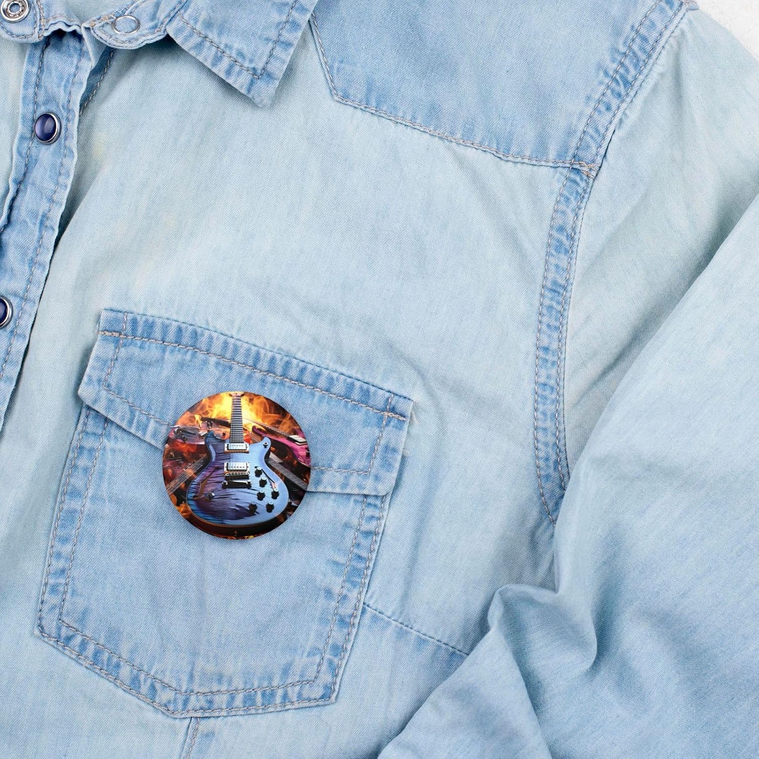 One Size Button Pins Badge 2.4 inch Cute Round Badge Pins Buttons Badges Personalized Name Tag Magic Electric Guitar Music Badge Pinback Button Badges Fashion Pins Set for Men Women Backpack Office image 4