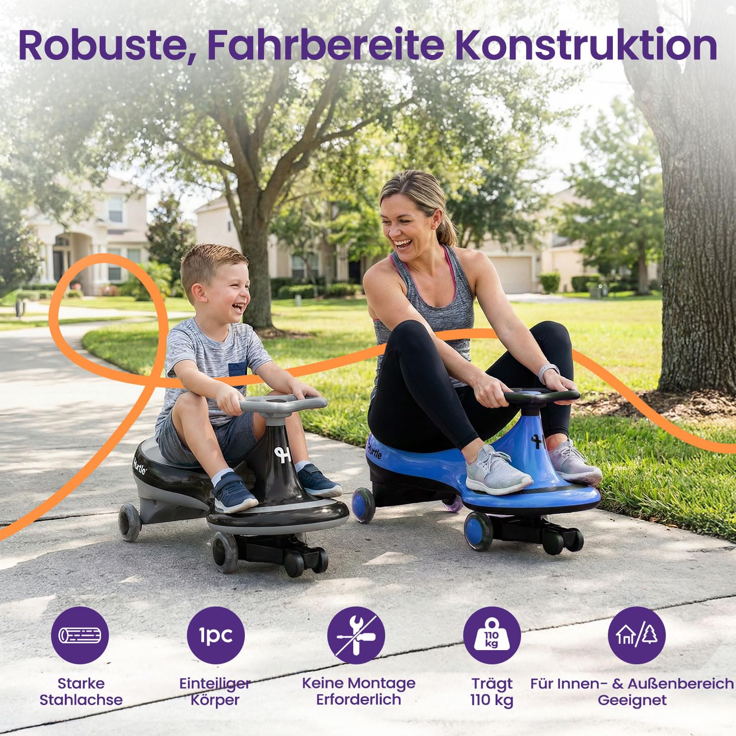 Hurtle Rutschauto Indoor Wiggle Drift Car für Kinder — fördert Motorik & Balance | Schwarz