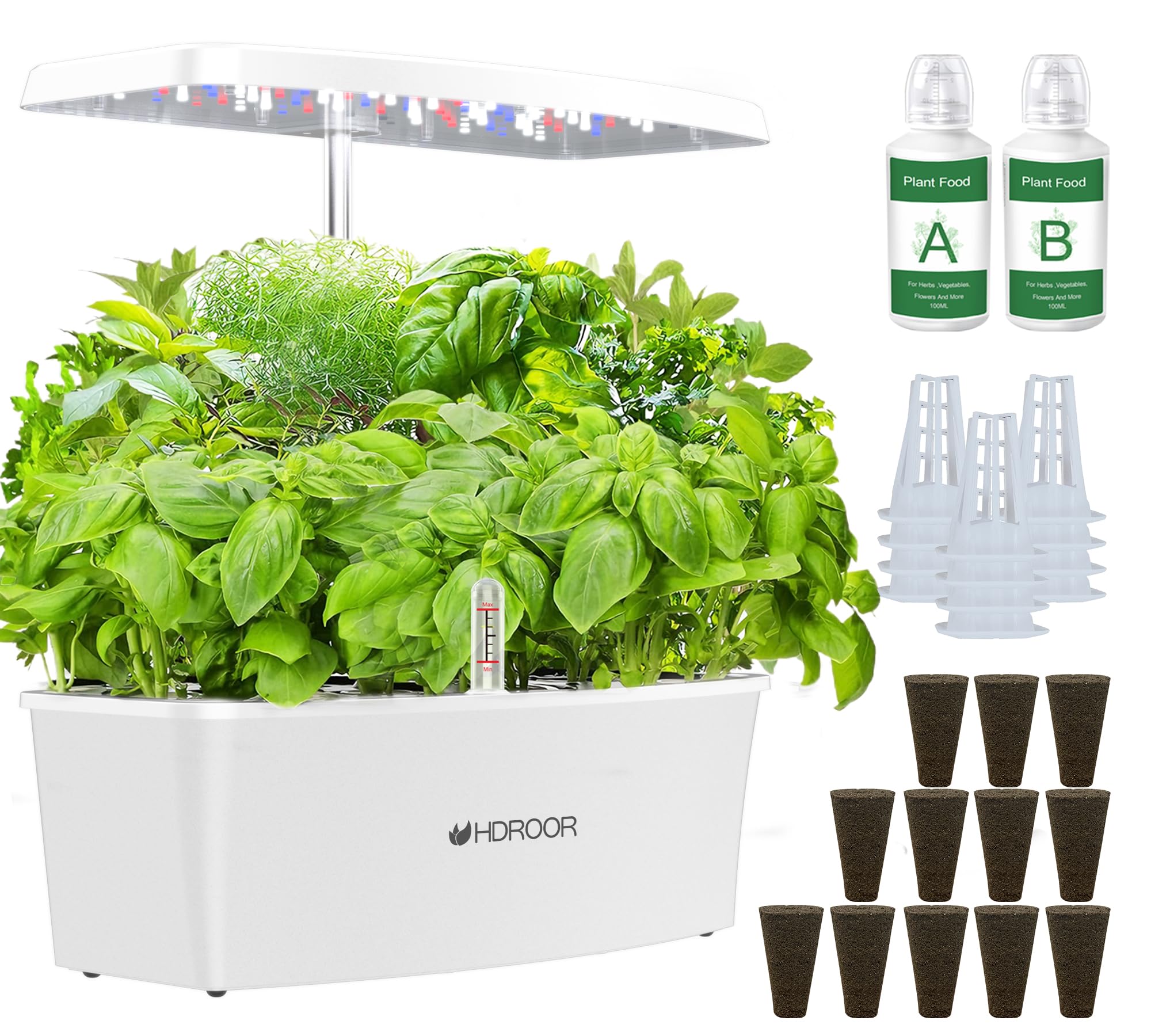 Hydroponics Growing System Kit 12 Pods, Indoor Hydroponic Herb Garden Kit with 6L Extra Large Water Tank, Full-Spectrum Grow Light, Auto Timer, Adjustable Height Up to 19", Quiet Water Pump, White