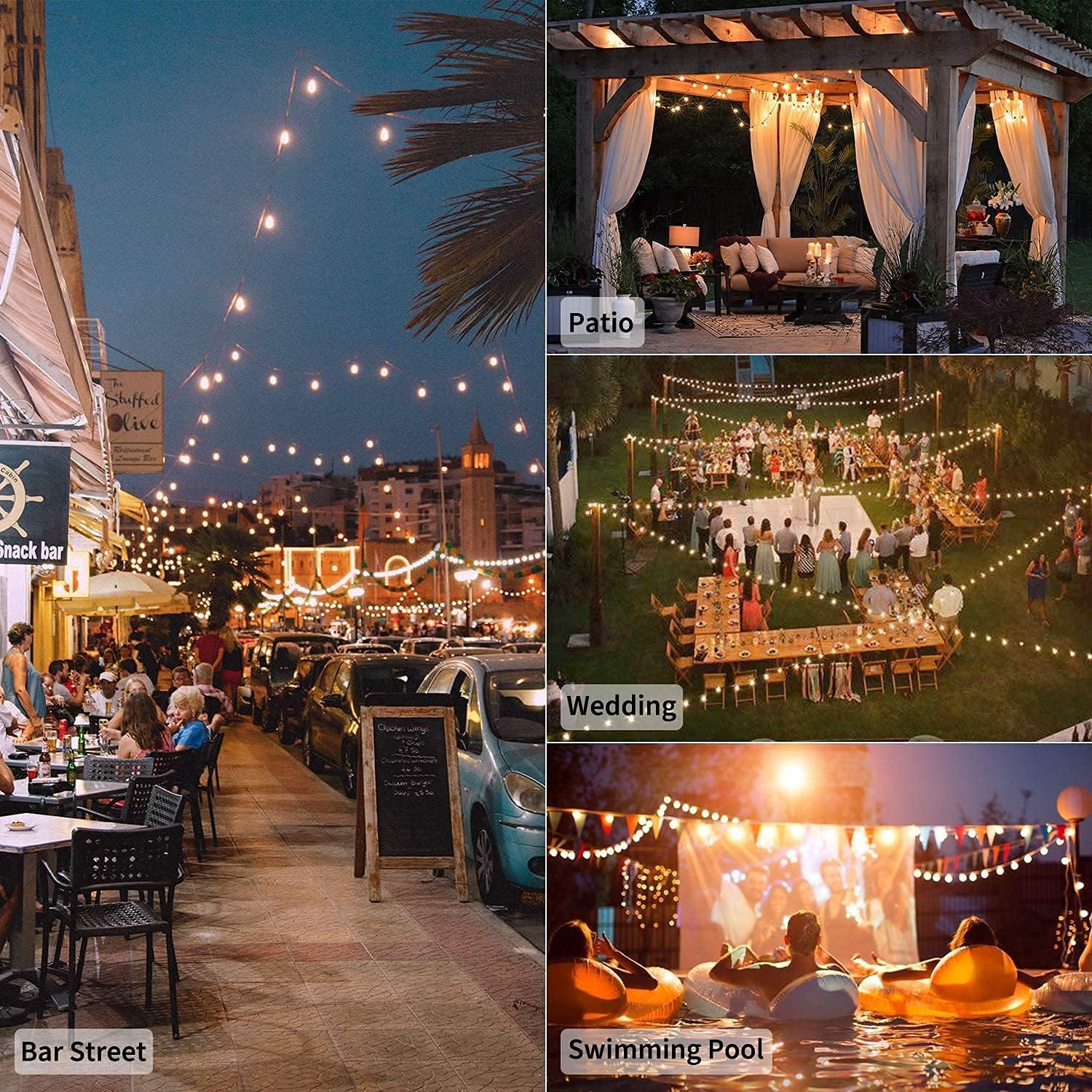 Guirnalda de luces solares impermeables para exteriores, 1 paquete de 50 luces LED de 2,3 cm cada una, luces solares de patio con 8 modos de iluminación para jardín, patio, porche, fiesta de boda