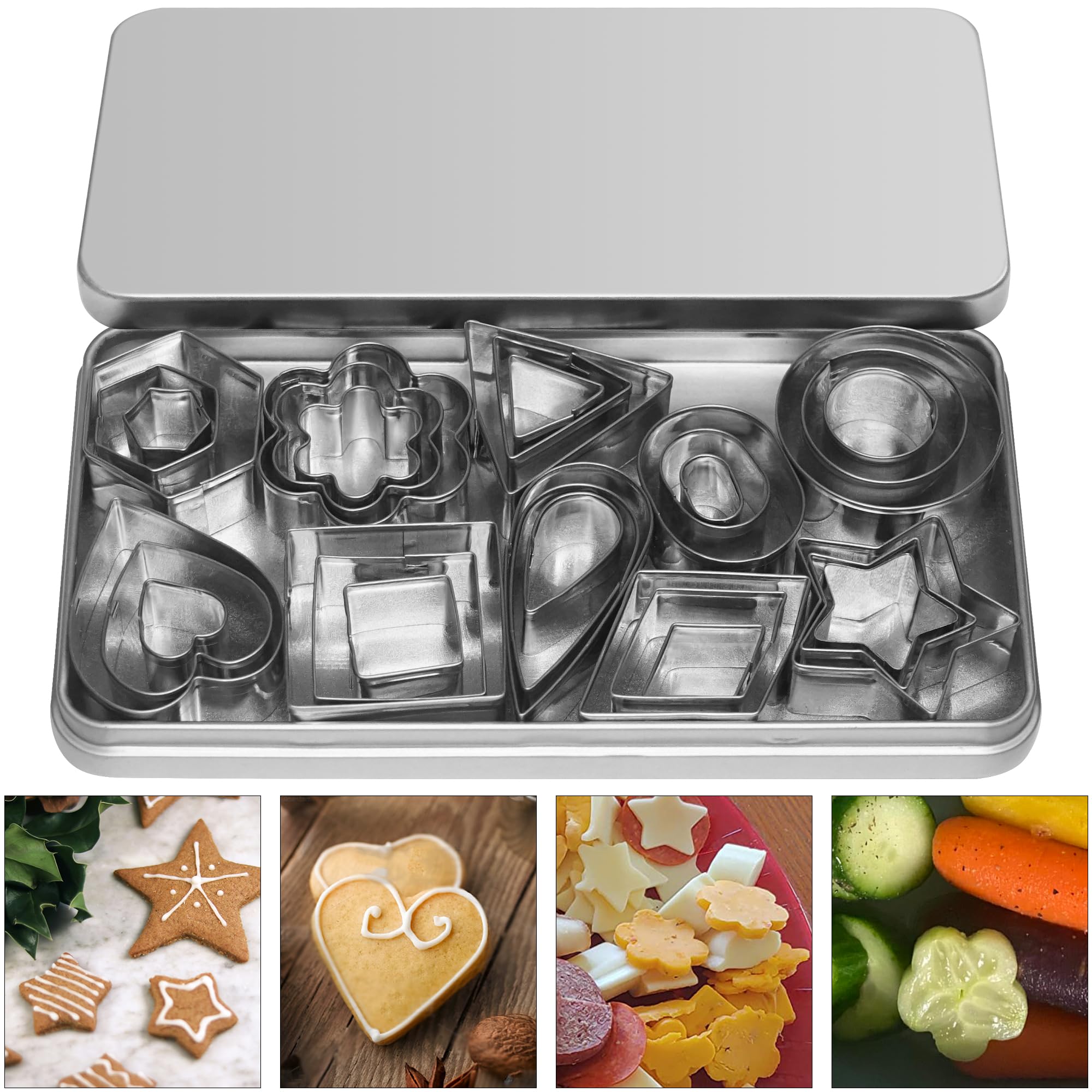 Metal Cookie Cutters Set, 30PcsTiny Stainless Steel Biscuit Cutter for Out Pastry Dough, Pie Crust & Fruit, Fondant