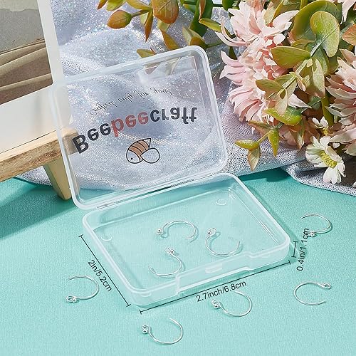 Miniatura 7 de Beebeecraft 5 parescaja de ganchos redondos para aretes de aro de plata de ley 925, conector de alambre para los oídos, 0.512 x 0.433 x 0.079 in