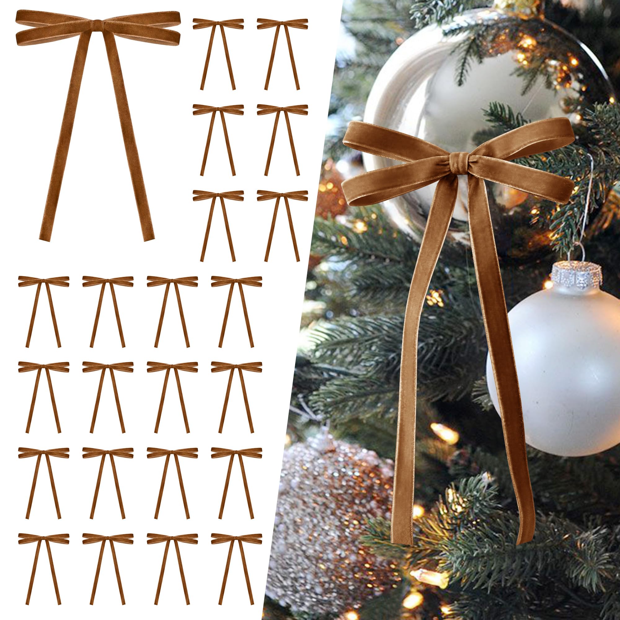 SIMISI RIBBON 24Pcs Christmas Velvet Ribbon Bows Decorations for Tree