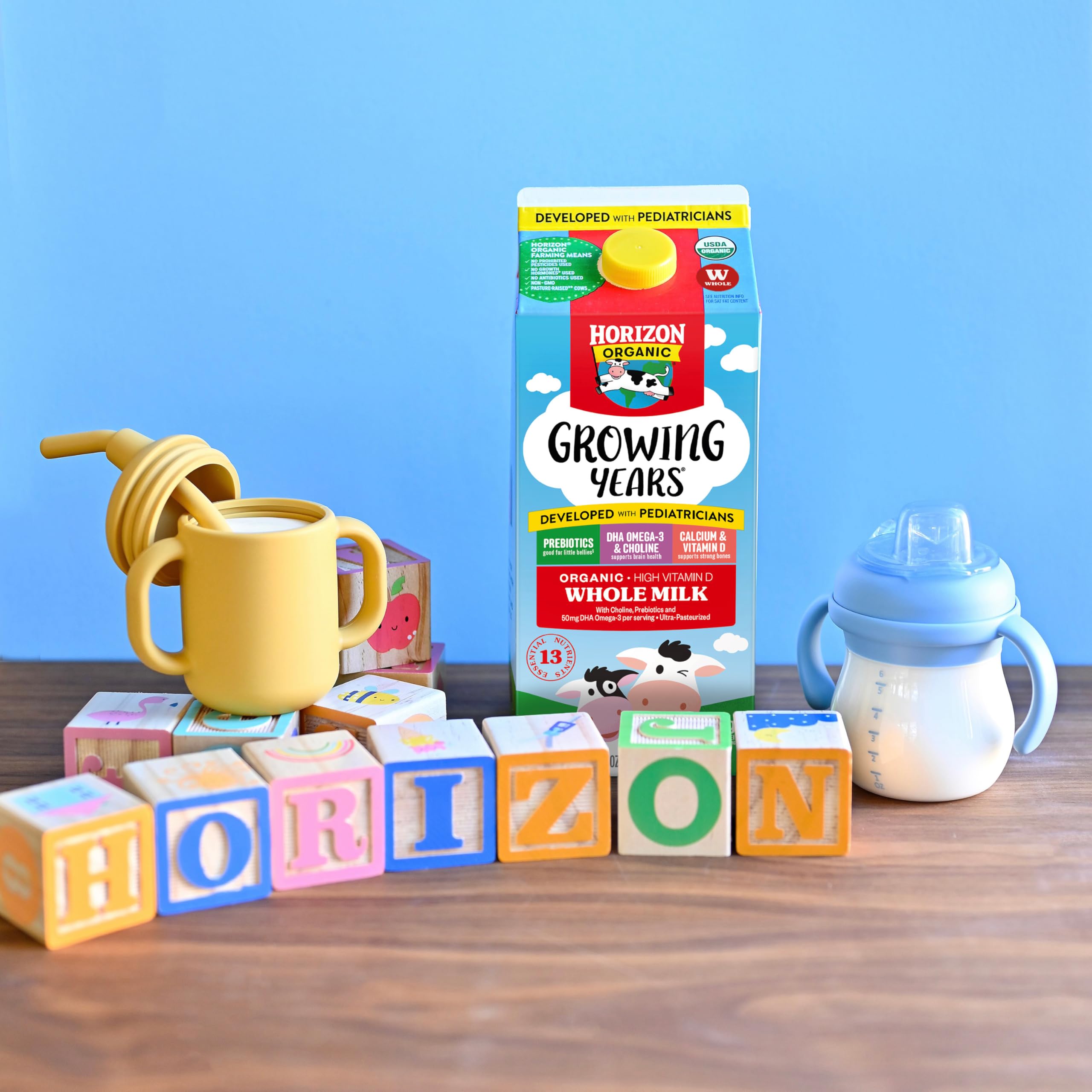 Horizon Organic Growing Years Whole Milk, High Vitamin D Organic Milk for Growing Kids with DHA Omega-3, Choline, and Prebiotics, 59 fl oz Carton