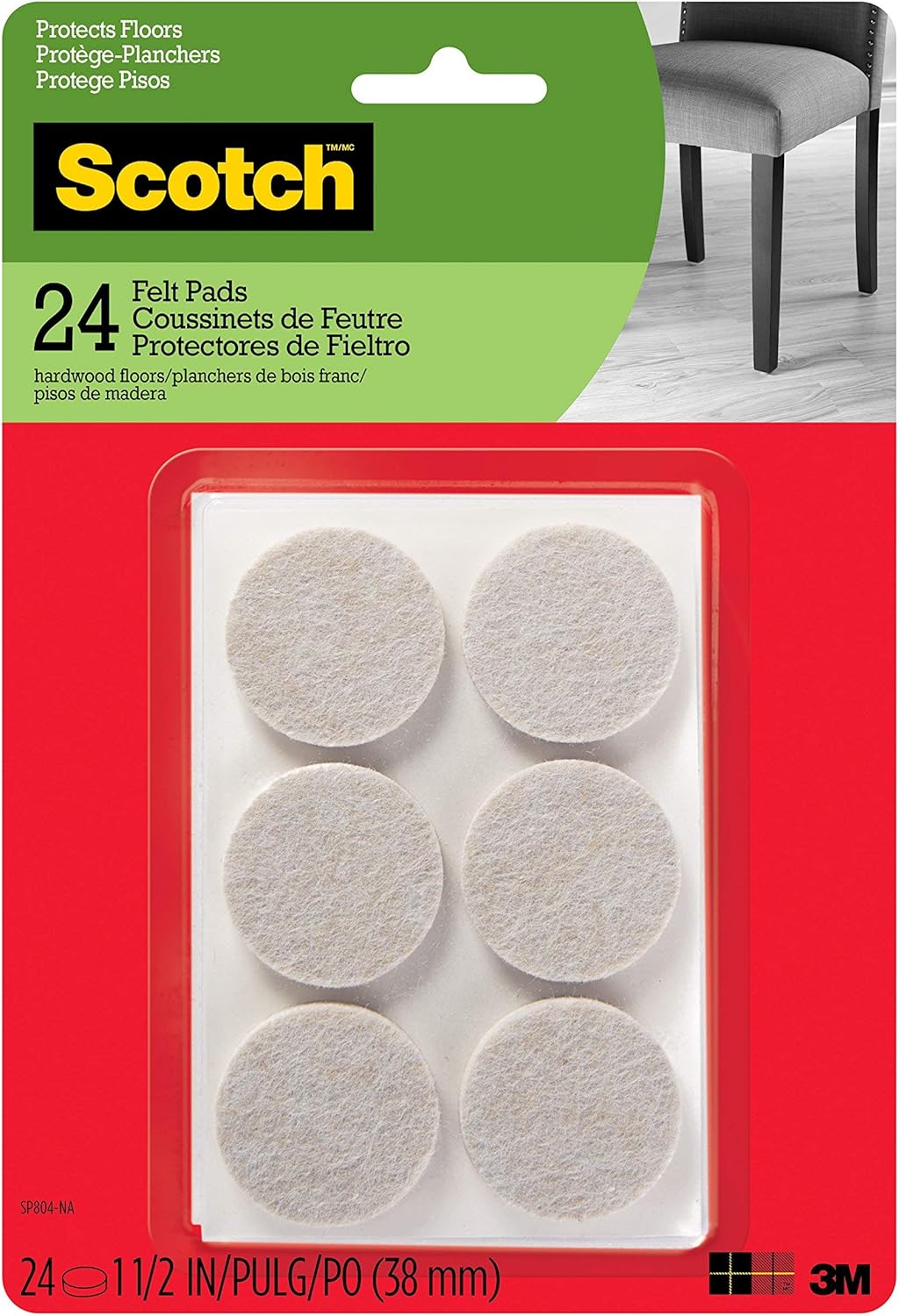 Scotch Felt Pads, Round, Brown, 1Inch Diameter, 16 Pads