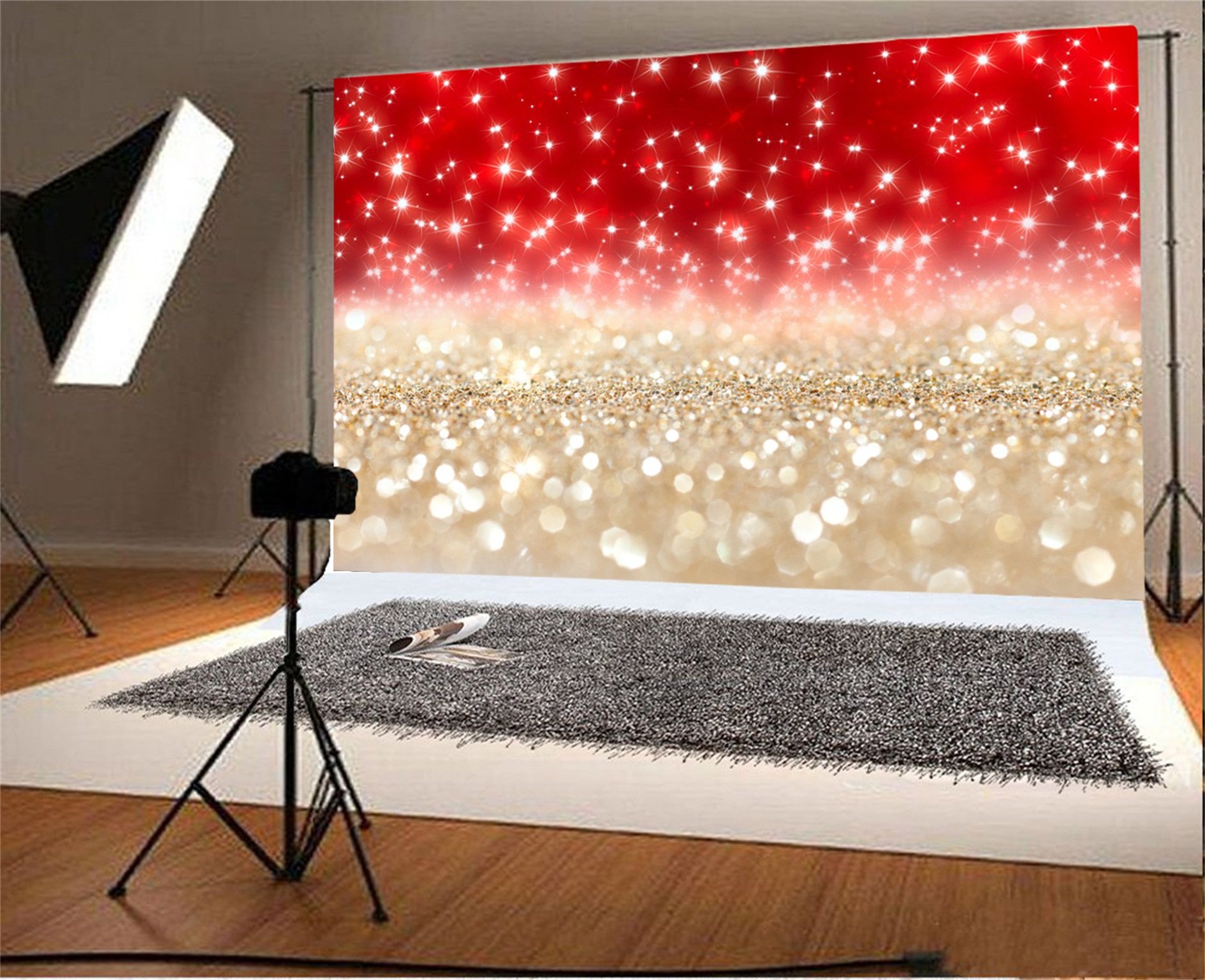 Amazon | CSFOTO 背景幕 5x3フィート レッドゴールド キラキラ光る