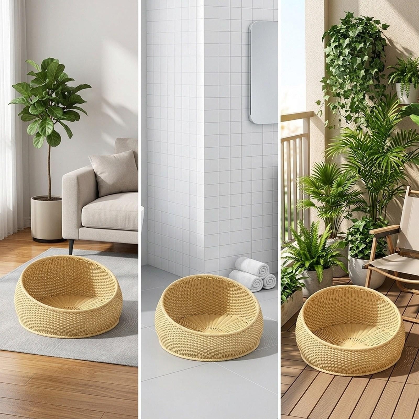 Cuccia per Gatti Fatta a Mano, Accessori per Animali Domestici, Protezione per mobili, AntiGraffio, Rotonda, 50 cm, Leggera, Nido per Gatti per Il, Beige