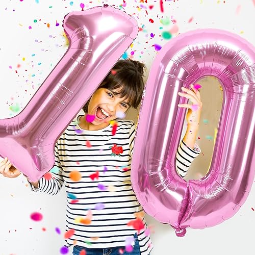 Miniatura 5 de RUBFAC Globo rosa grande de 40 pulgadas, globo rosa intenso 0, globos de Mylar de 0 a 9 dígitos enormes para decoración de fiesta de cumpleaños de