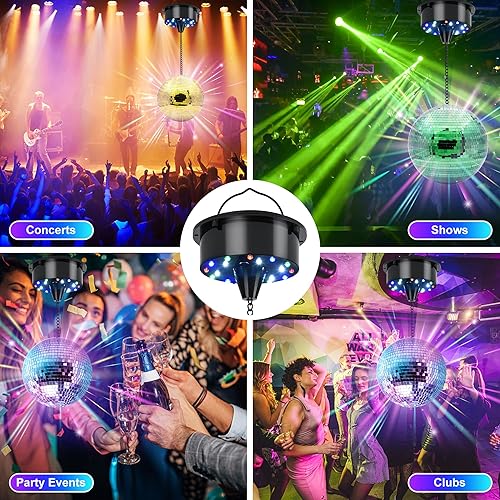 Miniatura 7 de NuLink Motor giratorio de bola de discoteca de 6 RPM con luces de espejo de discoteca, 2 modos para club nocturno interior, DJ, decoración de fiesta