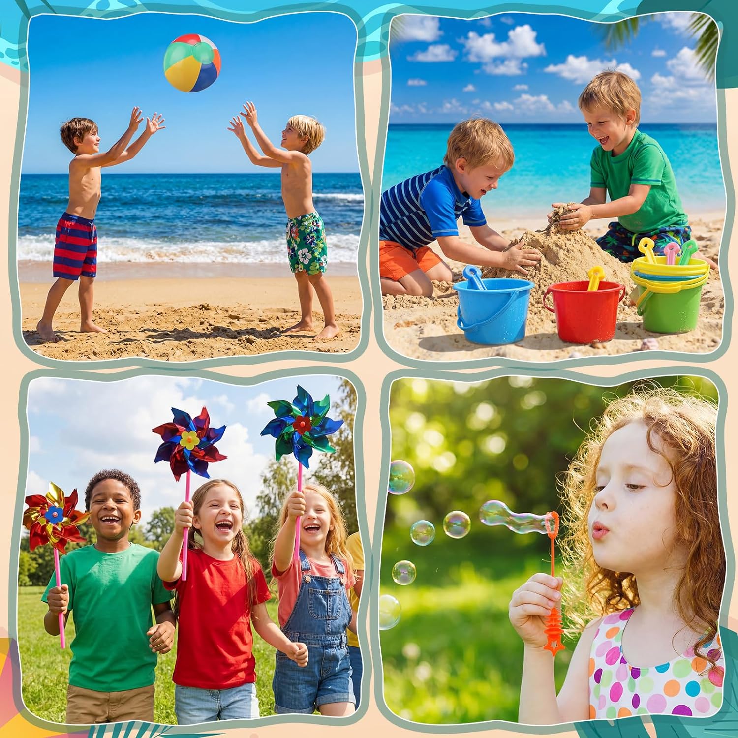End of Year Gifts Summer Pool Beach Party Favor Include Inflatable Beach Ball Shovels Rainbow Pinwheels Bubble Wand Greeting Card for Party Supplies Gifts Prizes (144 Pcs)