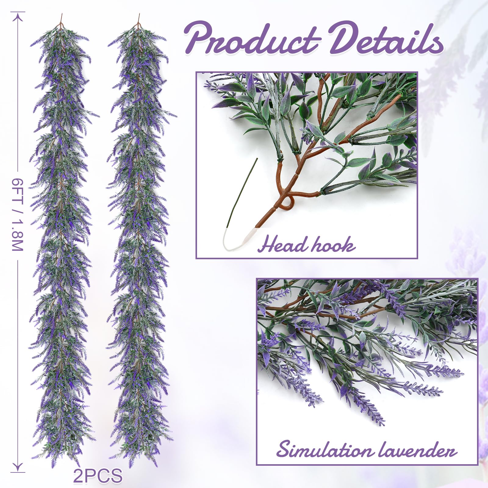 DEMIUKO 2 pezzi di lavanda artificiale, fiori artificiali, decorazione primaverile, finto lavanda, viti da appendere, ghirlanda fai da te, per matrimoni, casa, camino, runner da tavolo, decorazione