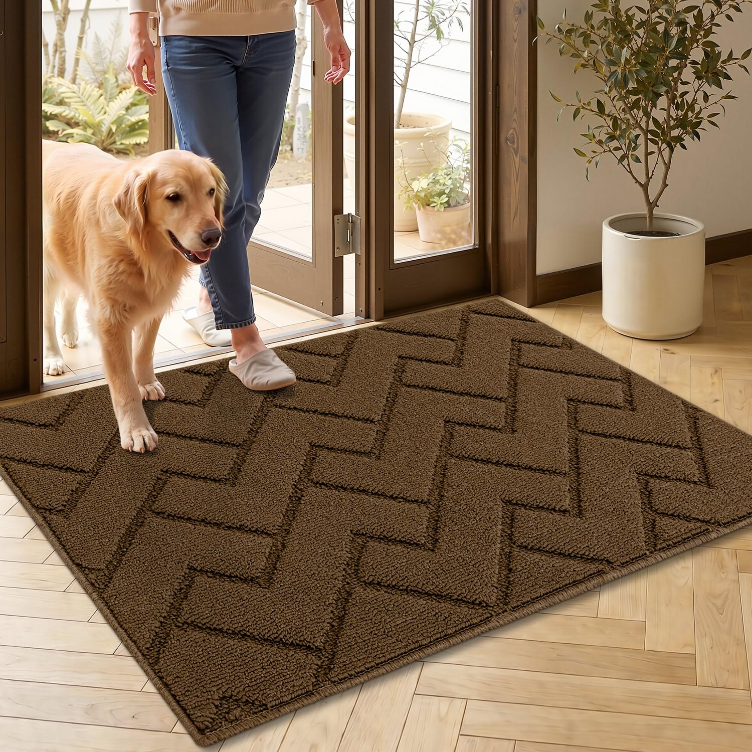 Biscpro Fußmatte Innen Außen Waschbar eingangsteppich innen Schmutzfangmatte rutschfest,Türmatte Innen Teppich für Eingang, Patio, Flur, Garten, Innen und Außen