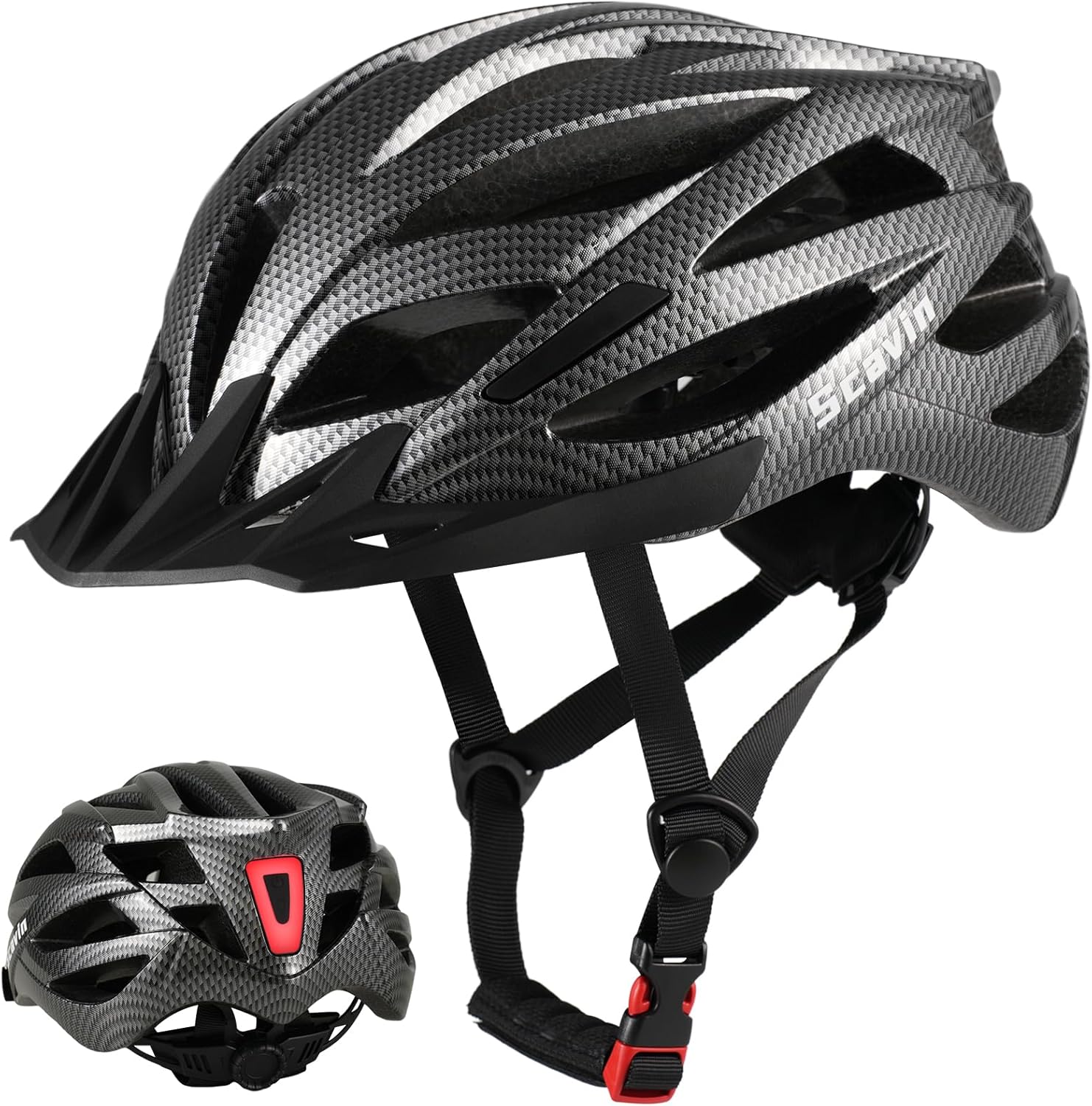 Adult Mountain Bike Helmet with Rear Light Adjustable Dial, Removable Visor - CPSC 1203 Certified Lightweight Bicycle Helmet for Urban-Commute, Road & MTB for Men, Women, Youth