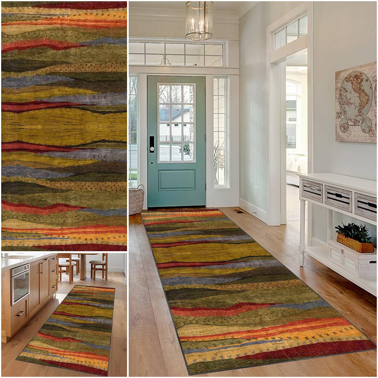Alfombra de Cocina 70 x 300 cm Lavable Antideslizante Alfombra de Pasillo Larga Alfombra Corredor para Cocina Puerta Pasillo Habitacion Absorbente Felpudo de Entrada Largo Alfombra Exterior Interior