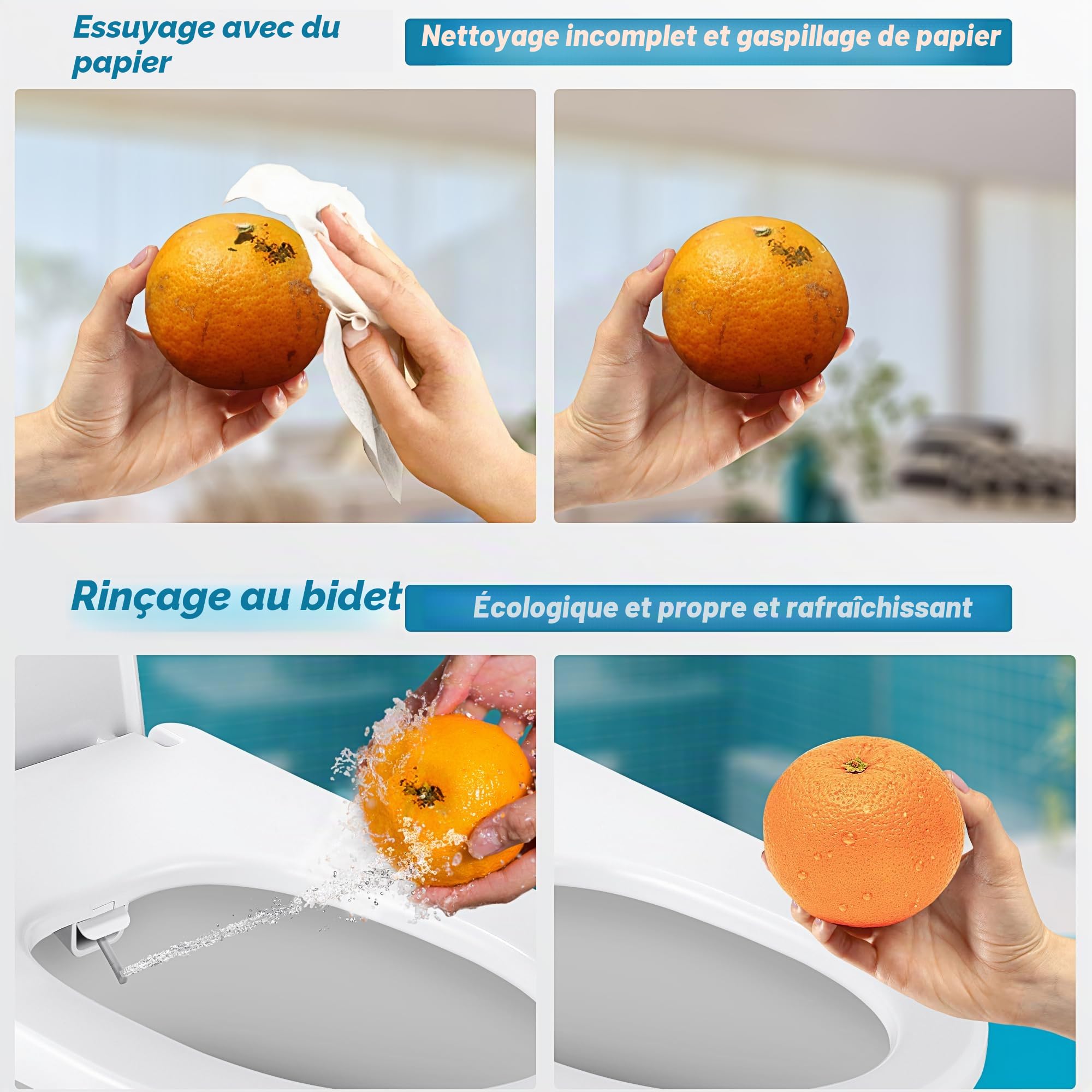 SAMODRA Siège de toilette bidet - Embout de douche WC Bidet Toilette japonaise - Siège de WC avec fermeture automatique - Embout de bidet non électrique à double buse auto-nettoyante