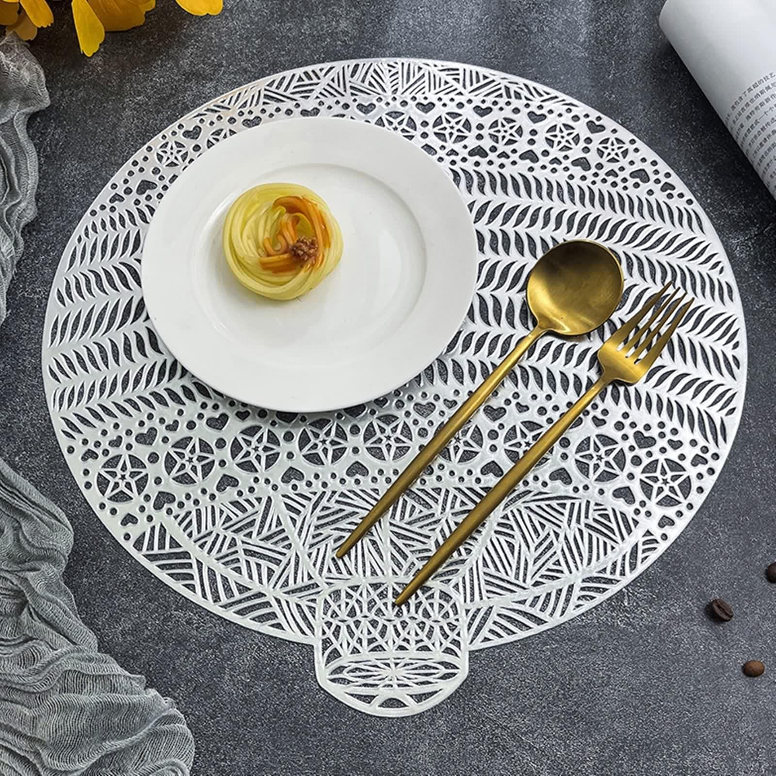 Platzdeckchen Weihnachten Silber, Tischsets Abwaschbar Modern 10er Set Muster für Hohle Weihnachtskugeln PVC Table Mat Dining 38cm