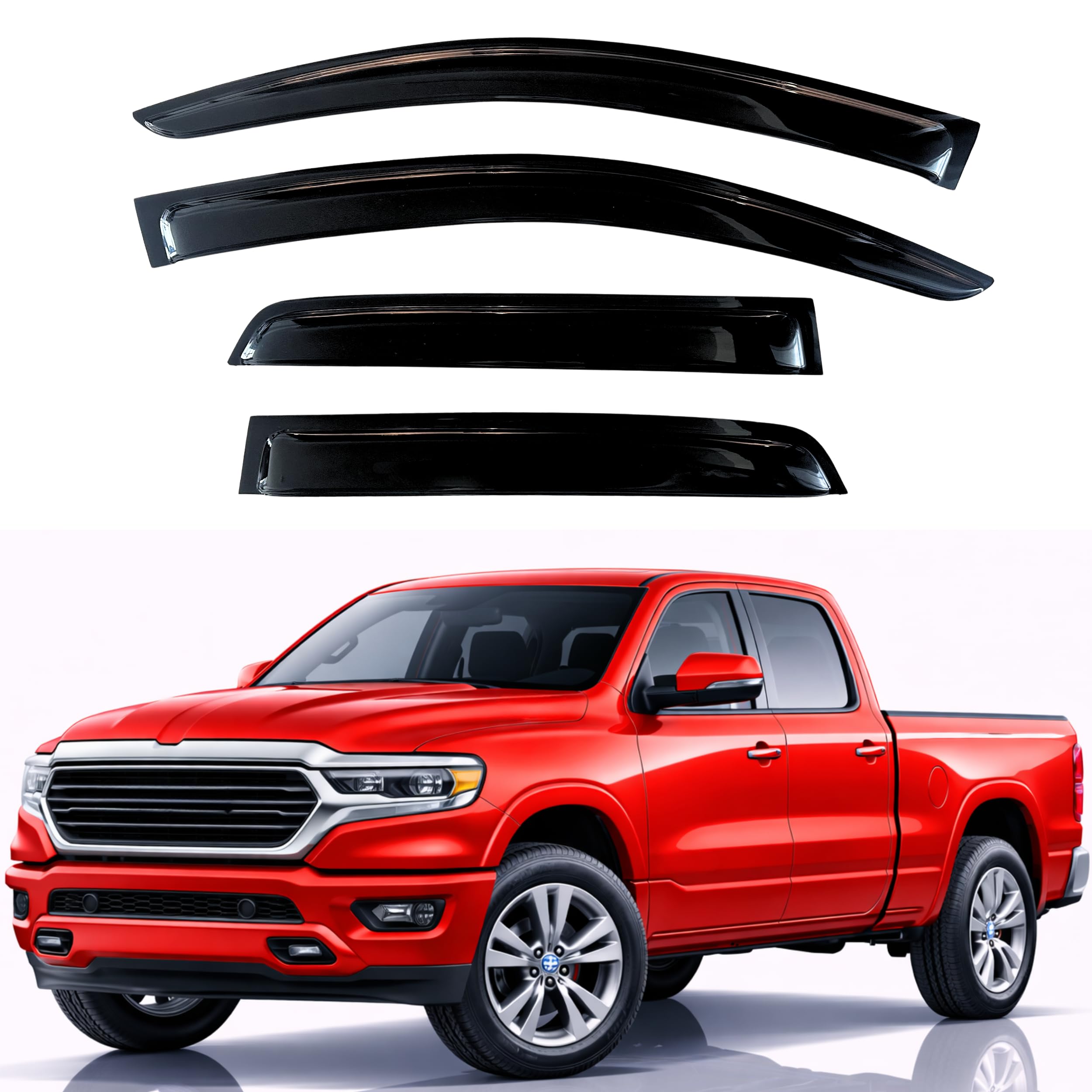 KPY Rain Guards Fit for 2019-2026 RAM 1500 Quab Cab (Excludes Classic Model), Out-Channel Window Visors Vent Wind Deflectors 4PC, Truck Accessories for 19-26 RAM 1500 (Extended Cab Only)
