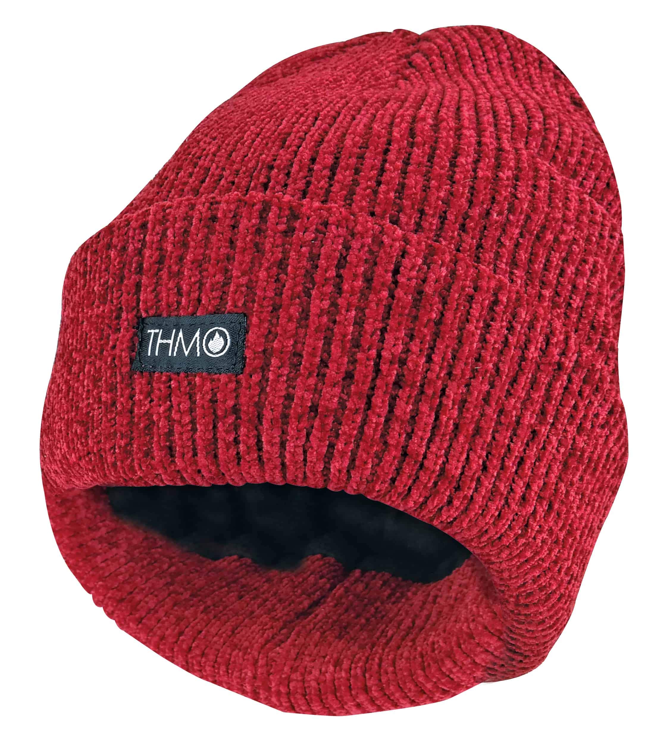 THMO - Ladies Winter Warm Thermal 40g 3M Thinsulate Insulation Lined Chenille Beanie Hat (One Size, Red)
