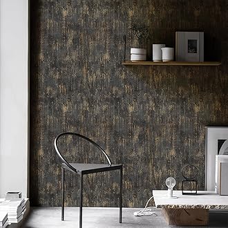 Black and Gold Textured Wallpaper Distressed Industrial Metallic Wallpaper 17.3in x 39.4ft Non Woven Wall Paper for Bedroom Livingroom 3D Embossed Traditional Wall Paper Non-Pasted