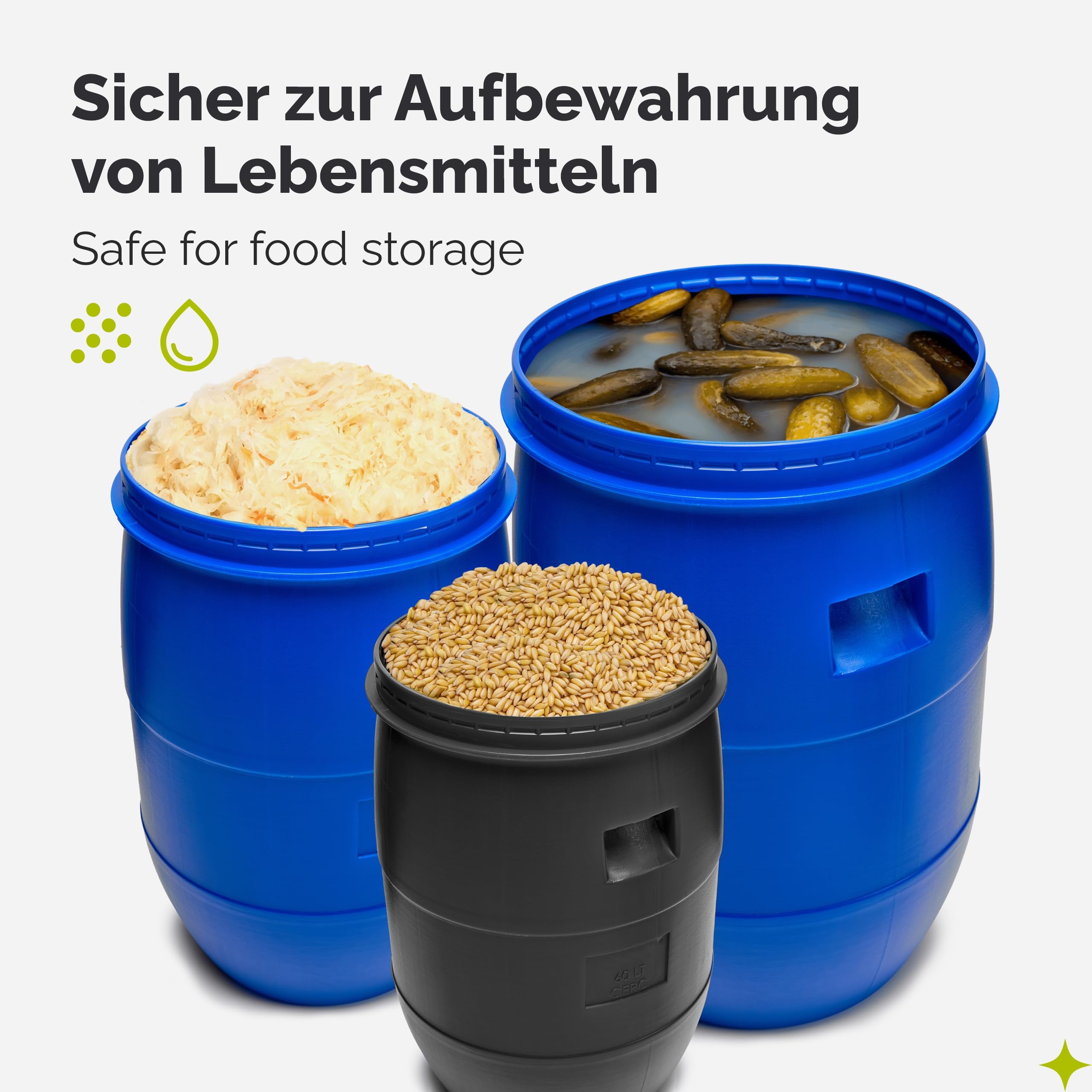 Garronda 60 Liter Deckelfass Weithalsfass aus HDPE Regenfass für Garten Fass 60l Wassertonne Futtertonne Wasserbehälter Universalfass Wasserfass Lebensmittelfass Wassertank GD-0078 Schwarz