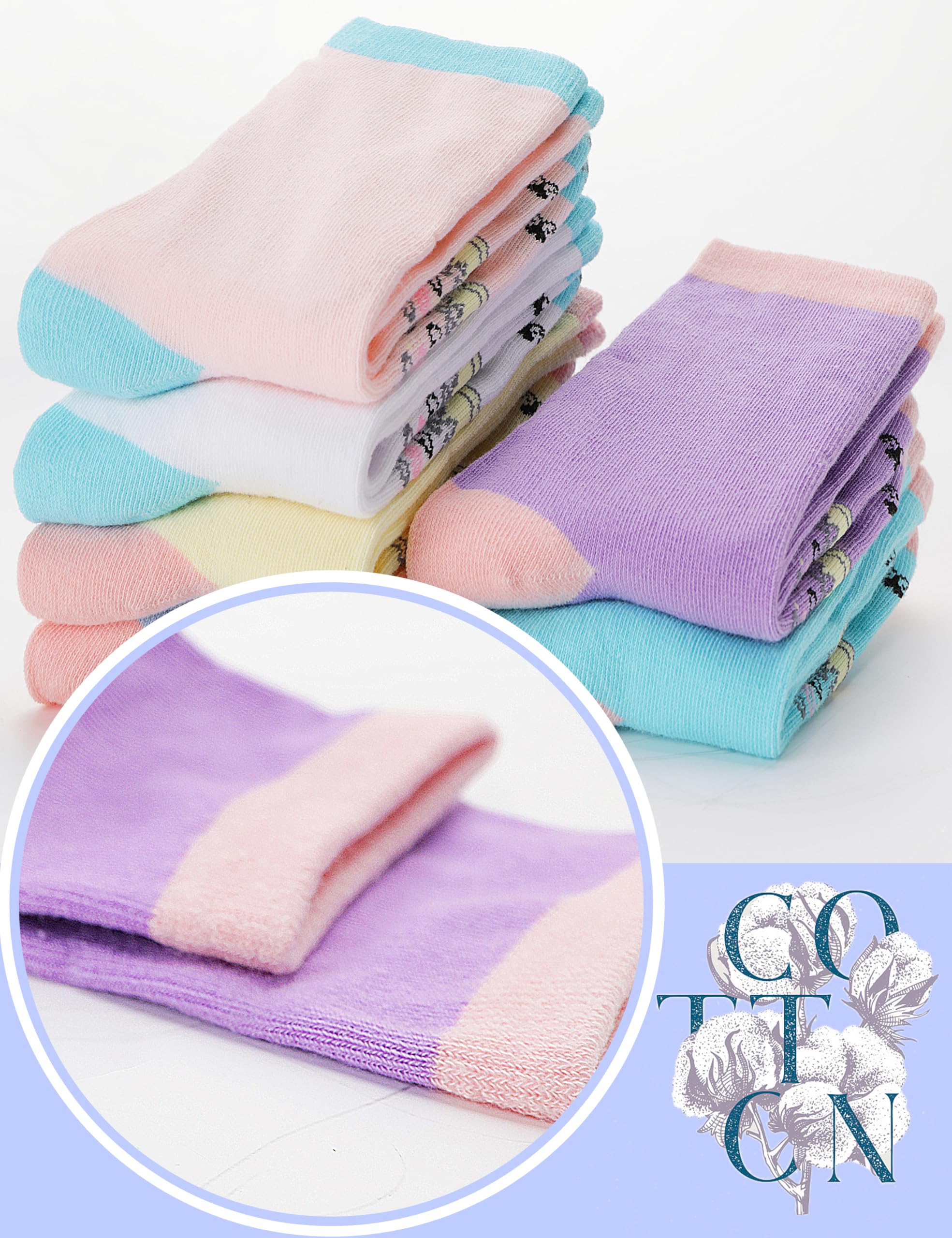 Anlisim Calcetines de algodón suave para niñas, 6 pares, diseño de dibujos animados