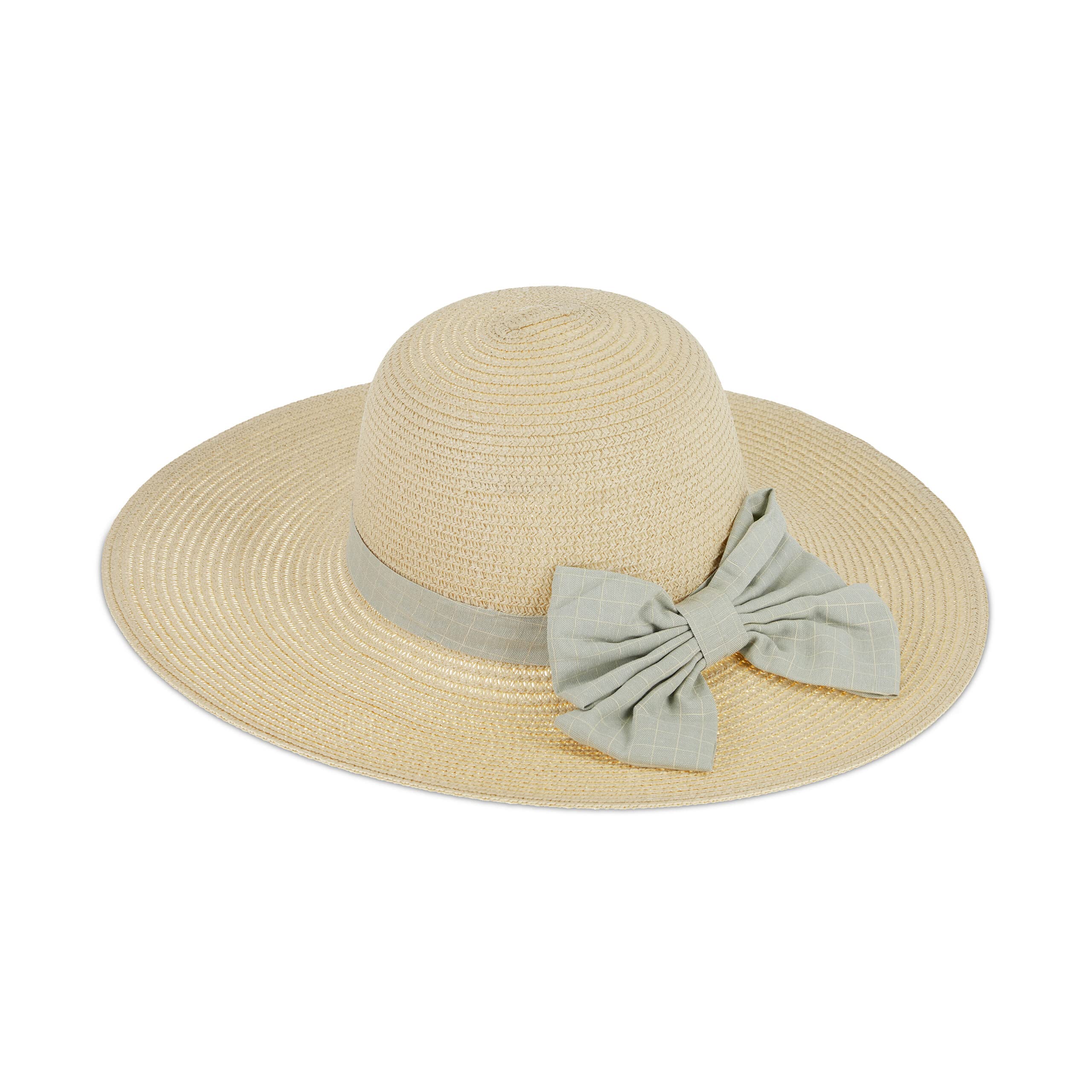 Chapeau de paille femme beige accessoire ete ruban carreaux tour de tete 56cm