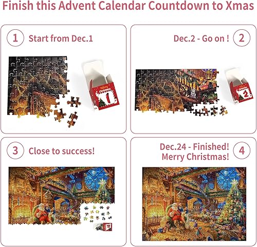 Miniatura 5 de Calendario de Adviento 2024, rompecabezas de Navidad, rompecabezas de taller de Papá Noel, 24 piezas, 1008 piezas, rompecabezas para adultos,