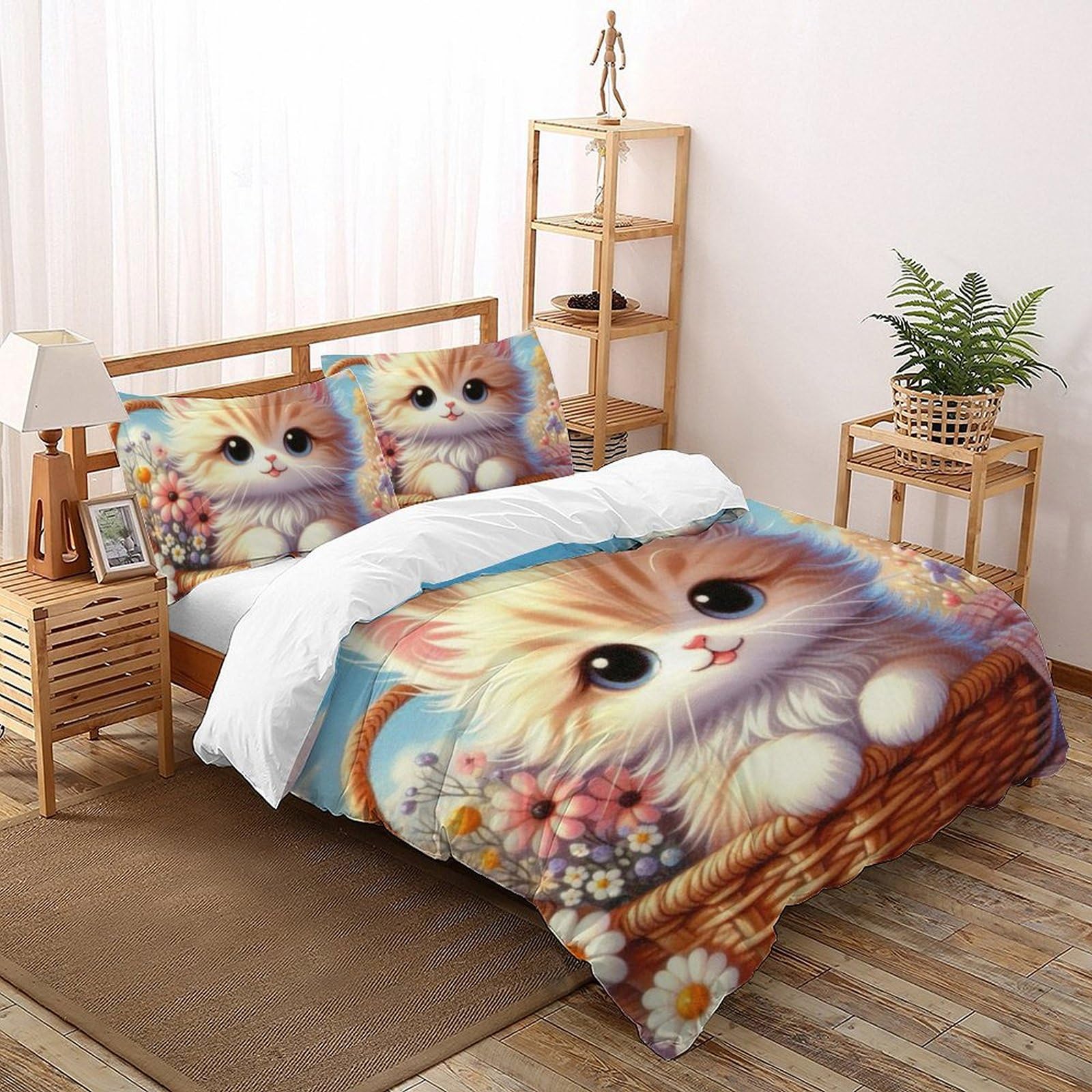 Housse de couette chat 200x200cm en microfibre douce avec zip pour simplifier le lit de votre garçon