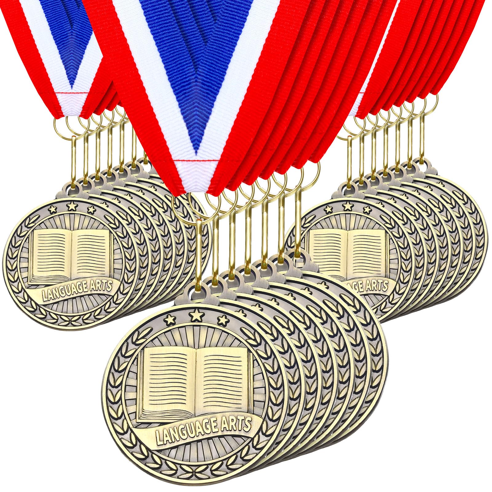 Quelay 30 medallas de premio de 2 pulgadas, medallas de oro a granel con cintas para el cuello, trofeo de metal, regalo para torneos, competiciones, fiestas, niños y adultos (artes lingüísticas)