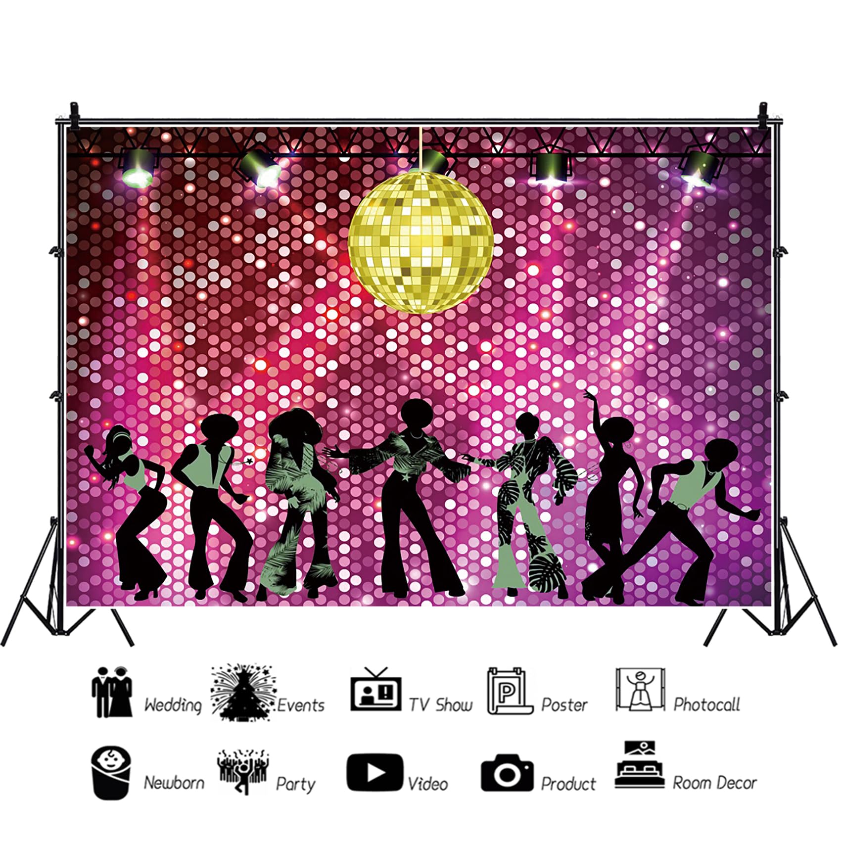 Retro Discoteche Sfondo 3.5x2.5m Ritorno agli anni '80 e '90, riflettori per feste di musica, fondali per fotografia, studio fotografico, ritratti, accessori