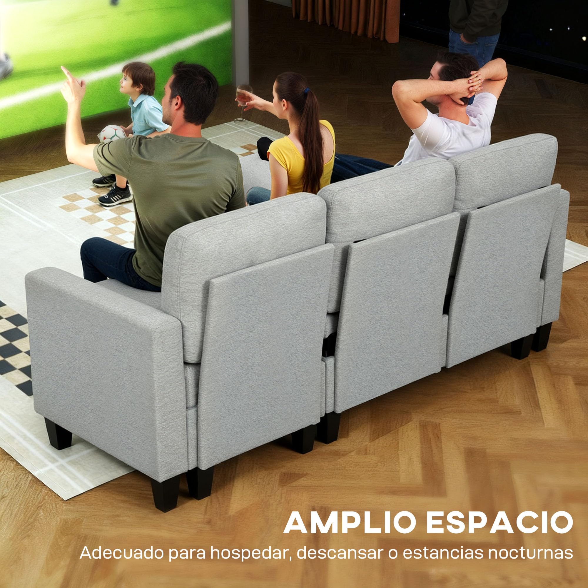 HOMCOM Sofá Cama Chaise Longue de 3 Plazas Reversible Tapizado en Lino Gris | Ambos Lados con Almacenaje, Sofá Cama Esquinero Desplegable, Fundas de Cojines Removibles, para Salón