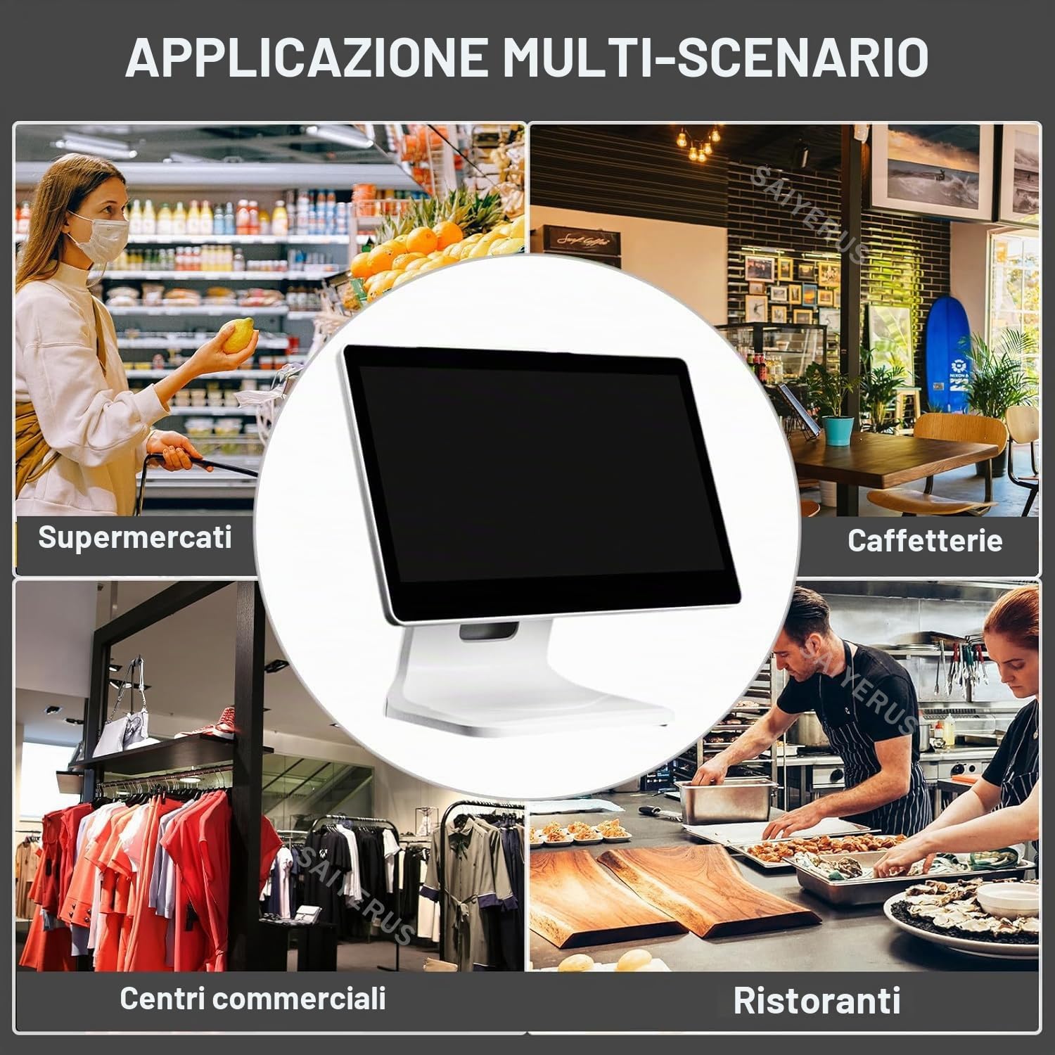 Terminale POS per Piccole Imprese, Registratore di Cassa per Punti Vendita al Dettaglio e Ristoranti con Windows-10, Touch Screen da 15,6", 4gb di RAM, Ssd da 64gb, 1920x1080 Pixel, i3-CPU