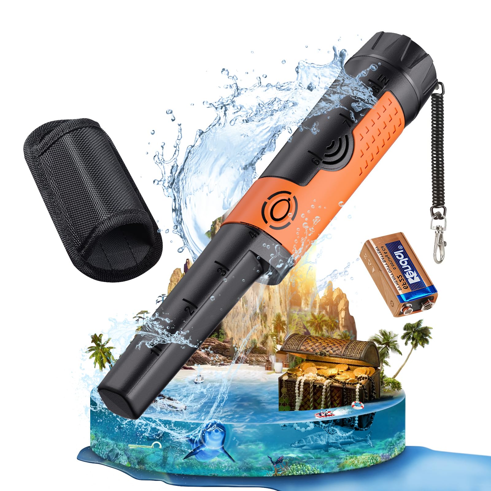 SUNPOW Pinpointer Detector de Metales, Detector de Metal, Fácil de Usar, Resistente al Agua, High Sensitivity 360° Detection, Detector de Metales de Mano para Niños Y Adultos