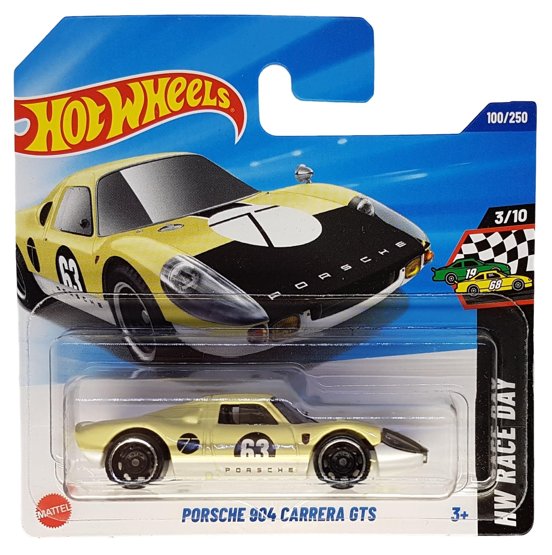 Hot Wheels - Porsche 904 Carerra GTS - HW Race Day 3/10 - HYX41 - Short Card - Type 7 - Yellow - Mattel 2025 - 1:64