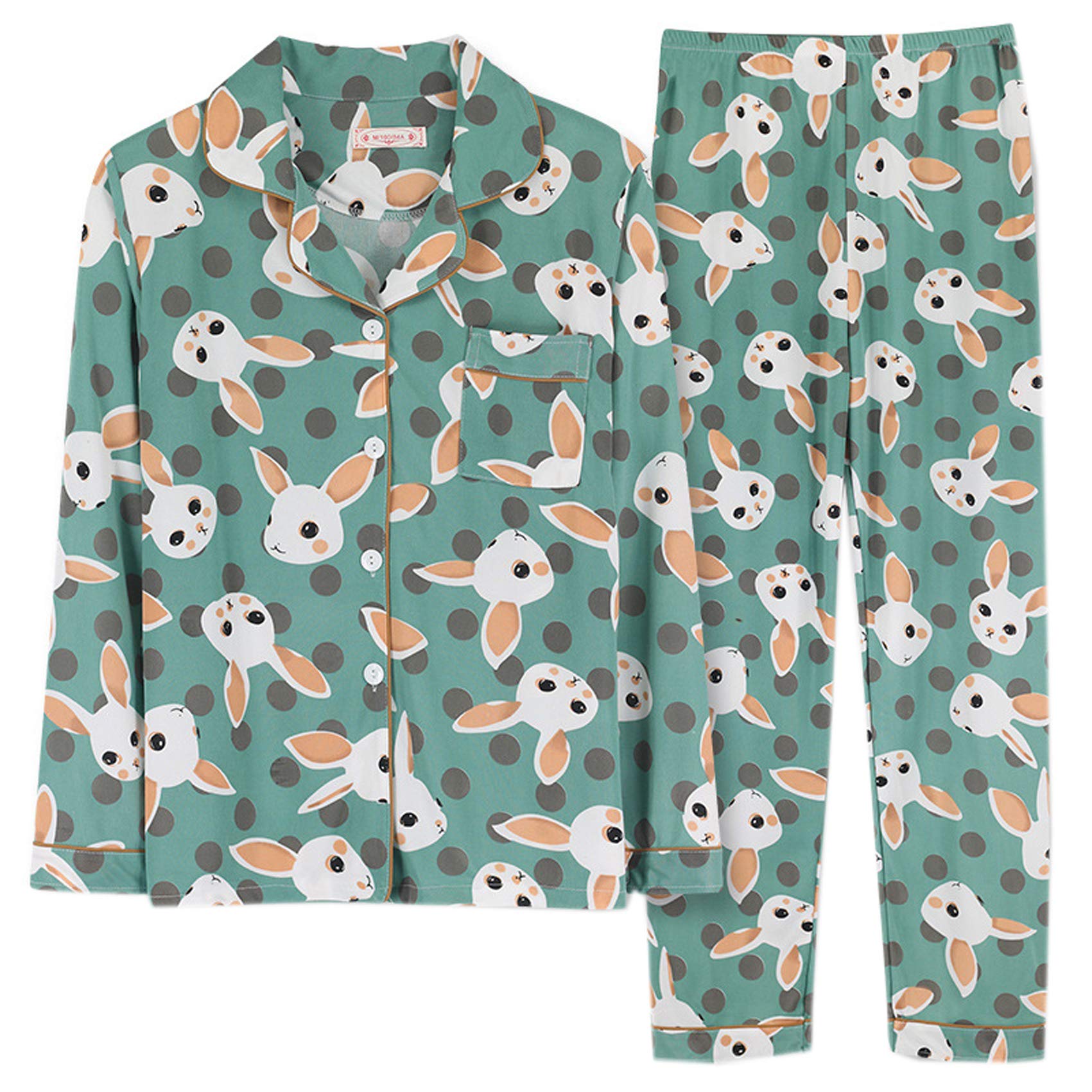 Sleepwear Women's Cotton Cute Pajamas Girls Long Sleeve Tops+Pants with Pockets Polka Dot Casual Lounge Wear