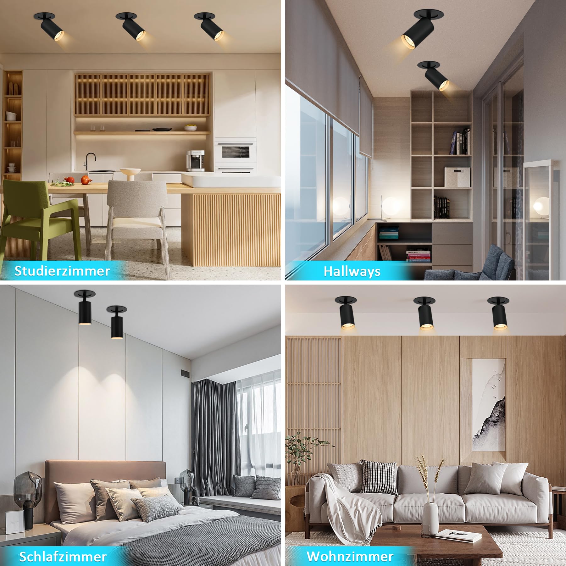 2x GU10 Lámpara de Techo Negra, Focos LED Interior Techo Orientables y Giratorios, Lámpara de techo con anillo frontal extraíble para Salon, Dormitorio, Pasillo, Comedor, Sin Bombilla