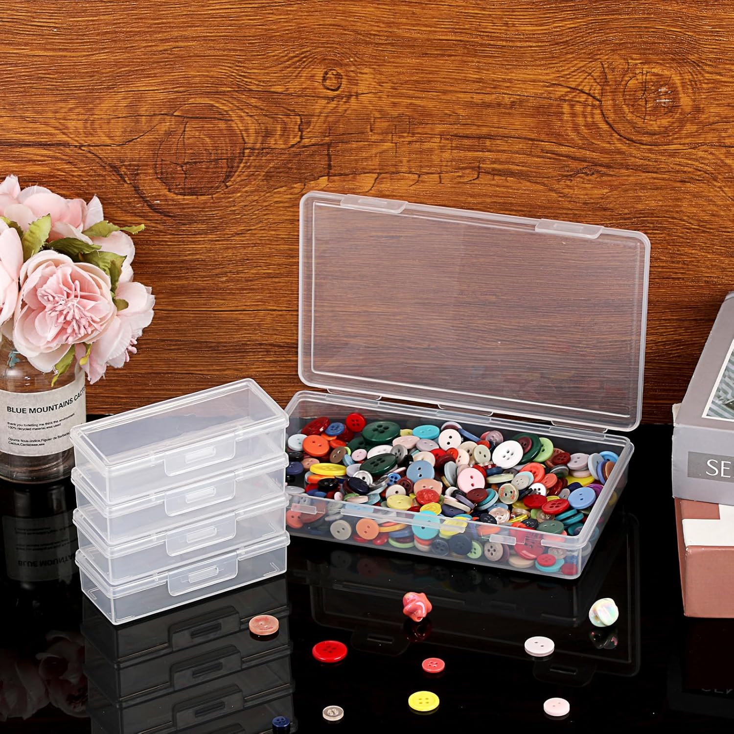 OwnMy 4 in 1 Portable Travel Cotton Swab Holder, Travel Floss Pick Holder Case Floss Dispensers, Small Clear Plastic Storage Organizer Containers for Cotton Balls & Pads, Hair Ties & Pins - Image 5