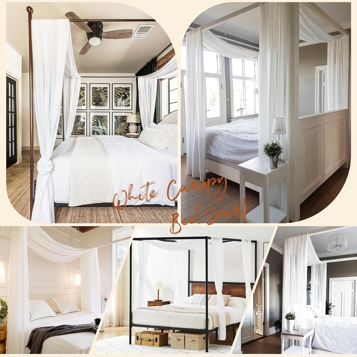 Showgeous 2 Panels Canopy Curtains White Canopy Bed Curtains 55" x 216" Bed Canopy Scarf for Full/Queen Bed Frame,Queen Canopy Bed Curtains,Sheer Bed Canopy Curtains Drapes Bed Tulle Canopy