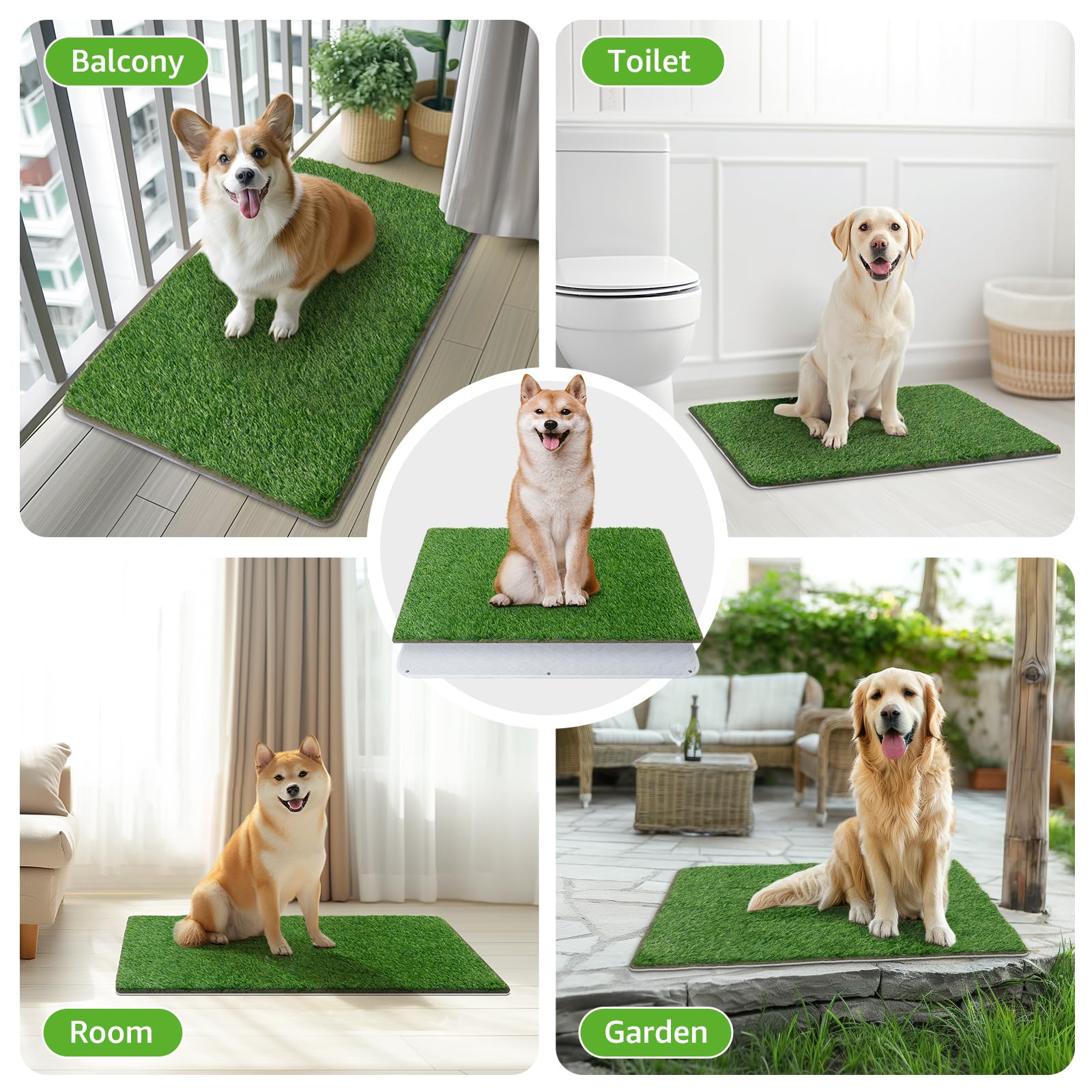 PICK FOR LIFE Tapete de césped para Perros con Almohadilla para orinar, Almohadillas de Entrenamiento de césped Artificial para Perros, Perros, Lavables, Reutilizables, a Prueba de Fugas, en Patio,