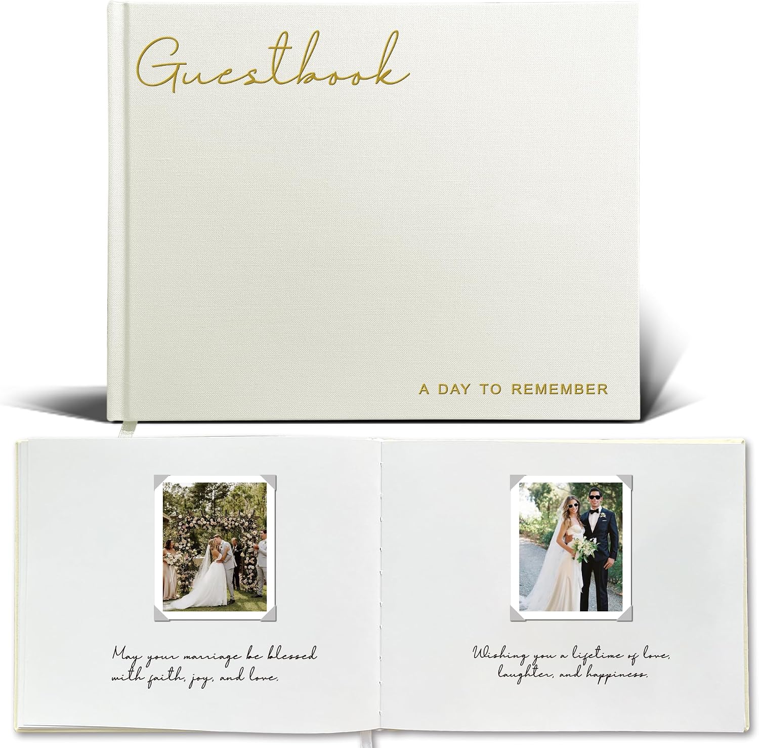 Wedding Guest Book – Guest Book for Receptions, Baby Showers & Celebrations | Grass Green Linen Hardcover, Polaroid Guest Book with 100 Half Blank and Lined Pages for Signatures and Photos