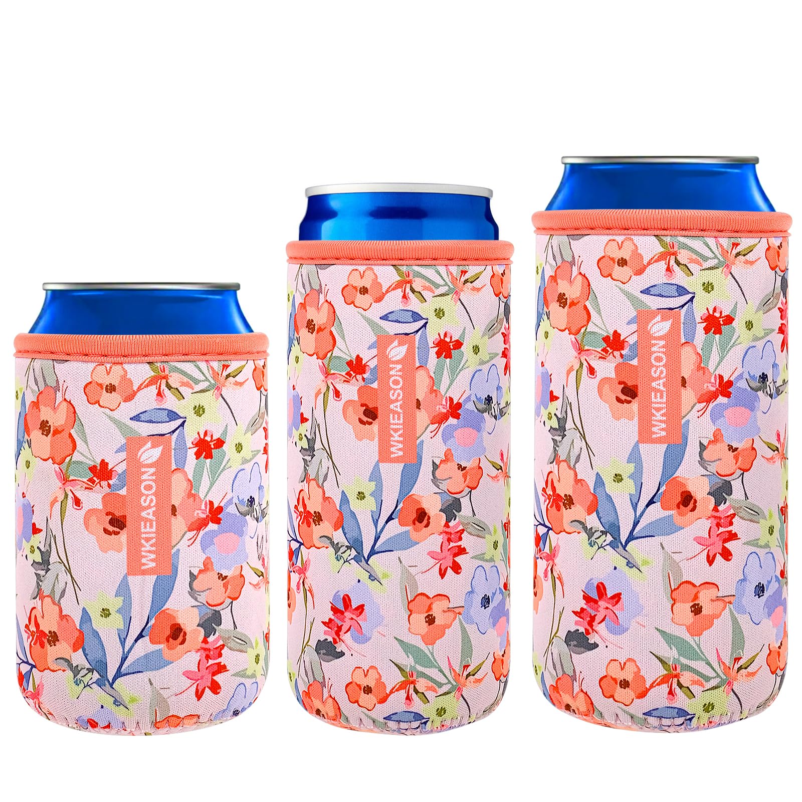 WKieason Neoprene Can Sleeves Insulators Beer Coozies 3 Size - 12OZ Standard Can Sleeve, 12OZ Slim Can Sleeve, 16OZ Standard Can Sleeve, 12OZ Standard Beer Can Coolers Coolier Sleeves(Flower Red Set)
