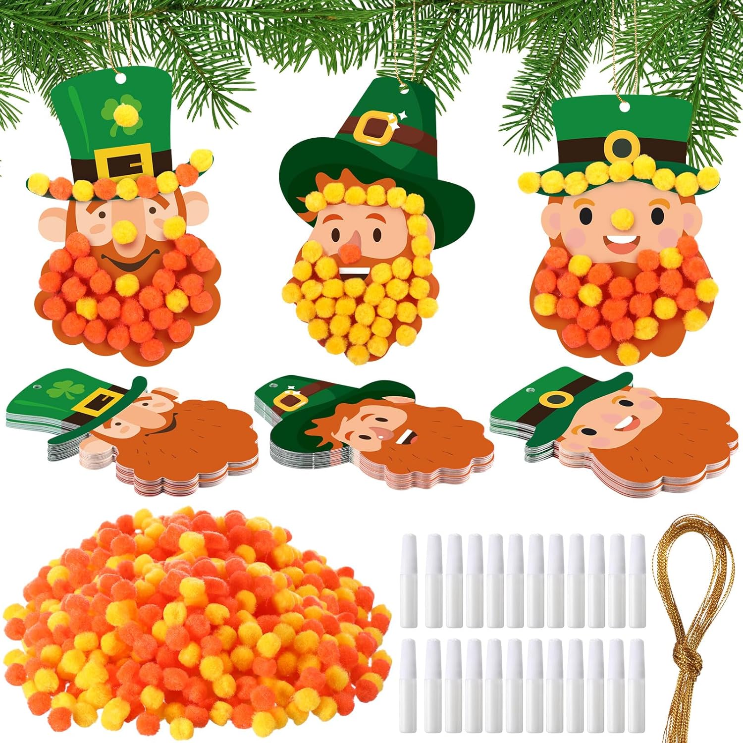 24 Set St. Patrick's Day Pom-pom Crafts Kits Arts Decorations DIY Leprechaun Pom-pom Craft Ornaments for St. Patrick's Day Home Classroom Activity Leprechaun Trap Supplies