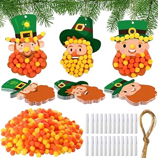Motipuns 24 Set St. Patrick's Day Pom-pom Crafts Kits Arts Decorations DIY Leprechaun Pom-pom Craft Ornaments for St. Patrick's Day Home Classroom Activity Leprechaun Trap Supplies