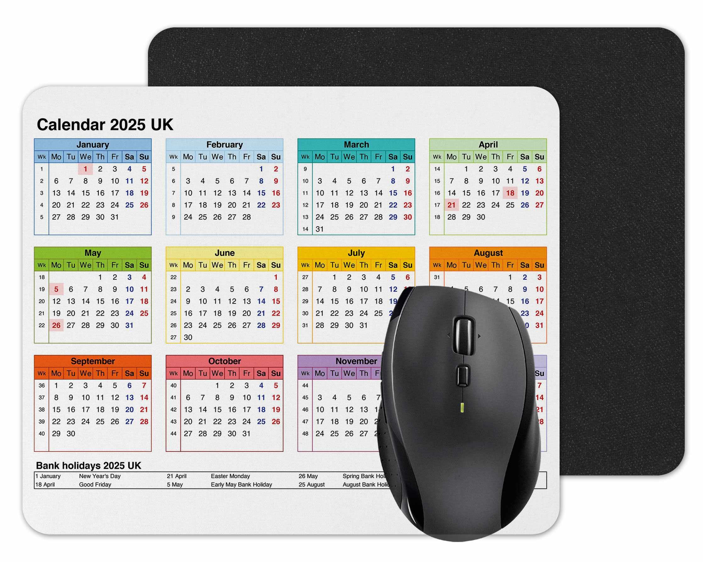 WIRESTER Tappetino Per Mouse Con Calendario 2025 - Antiscivolo, 22x18 Cm, Design Originale Per Scrivania