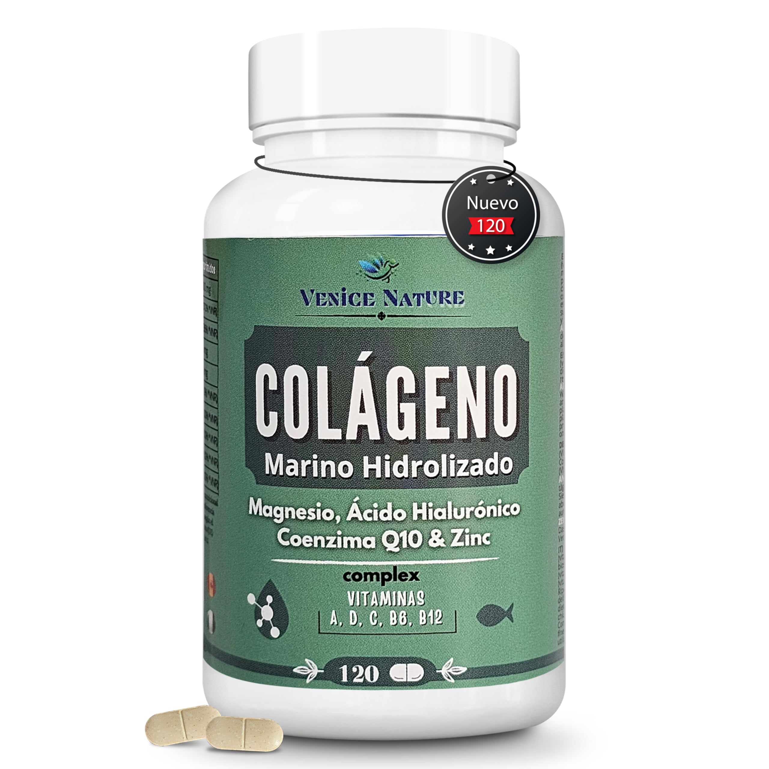 Colageno con Magnesio Acido Hialuronico | PEPTAN de Colágeno Marino Hidrolizado Puro 2000mg 120 Comprimidos para Articulaciones, Pelo y Piel